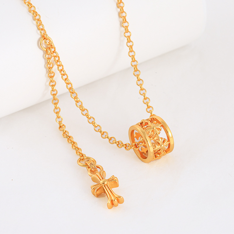 chrome-hearts ゴールド ホロー スモール ウエスト クロス ロング ネックレス