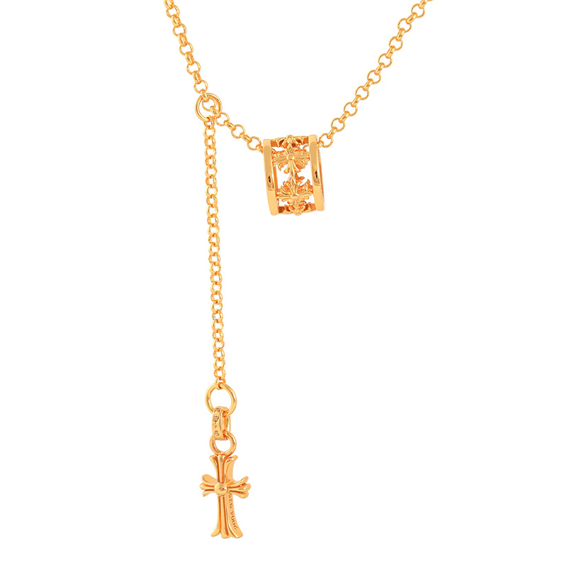 chrome-hearts ゴールド ホロー スモール ウエスト クロス ロング ネックレス