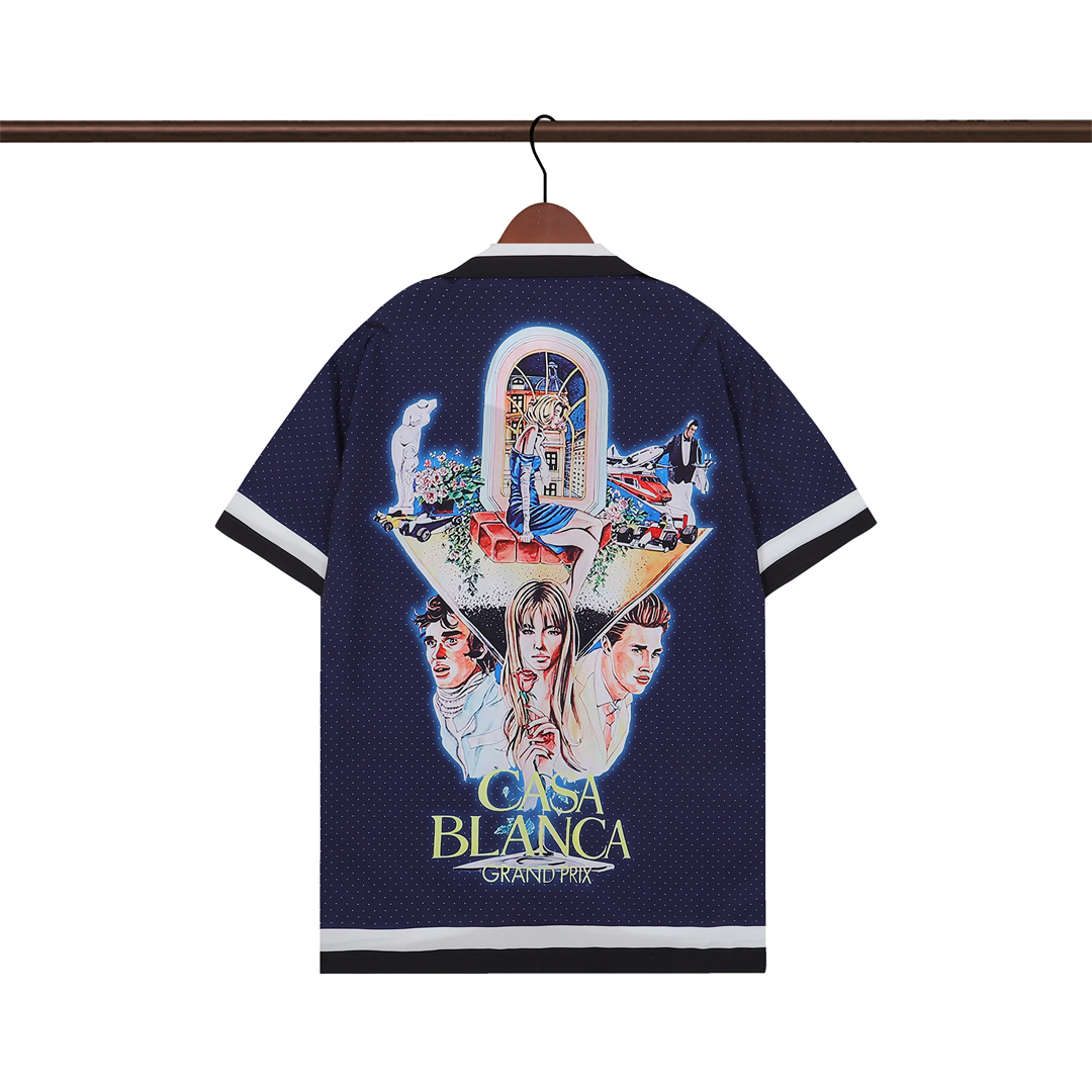 Casablanca カサブランカ ブルー小ドット柄半袖シャツ