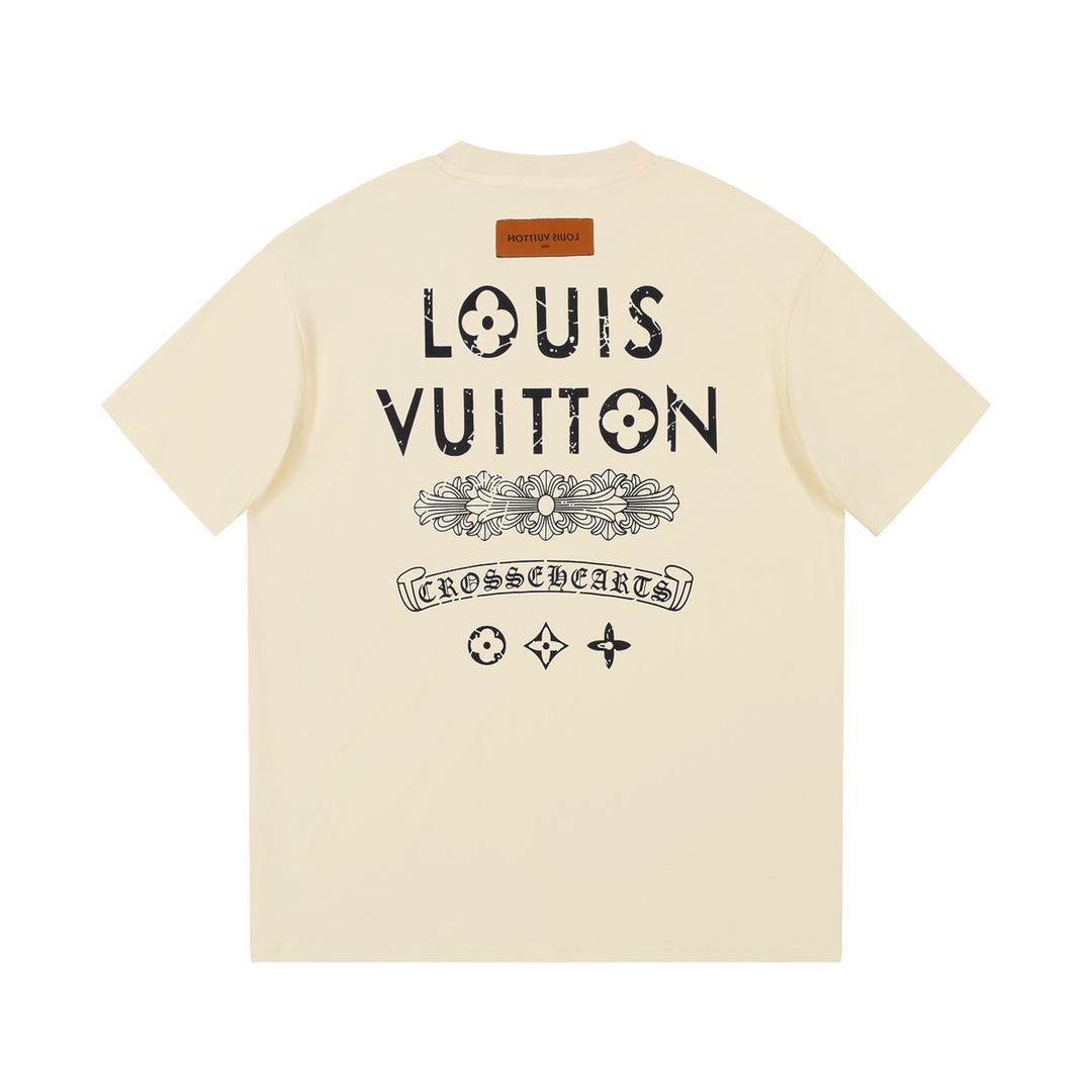 LOUIS VUITTON✖️Chrome Hearts  共同限定23ss新スローガン文字丸首半袖  男女兼用