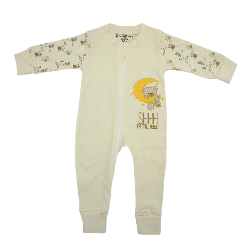 Trendyvalley Organic Cotton Baby Zip One Piece Sleep Bag With Hands and Feet Covered Moon Bear