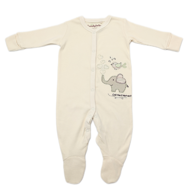 Trendyvalley Organic Cotton Baby Long Sleeve Romper With Covered Glove and Socks (Elephant)