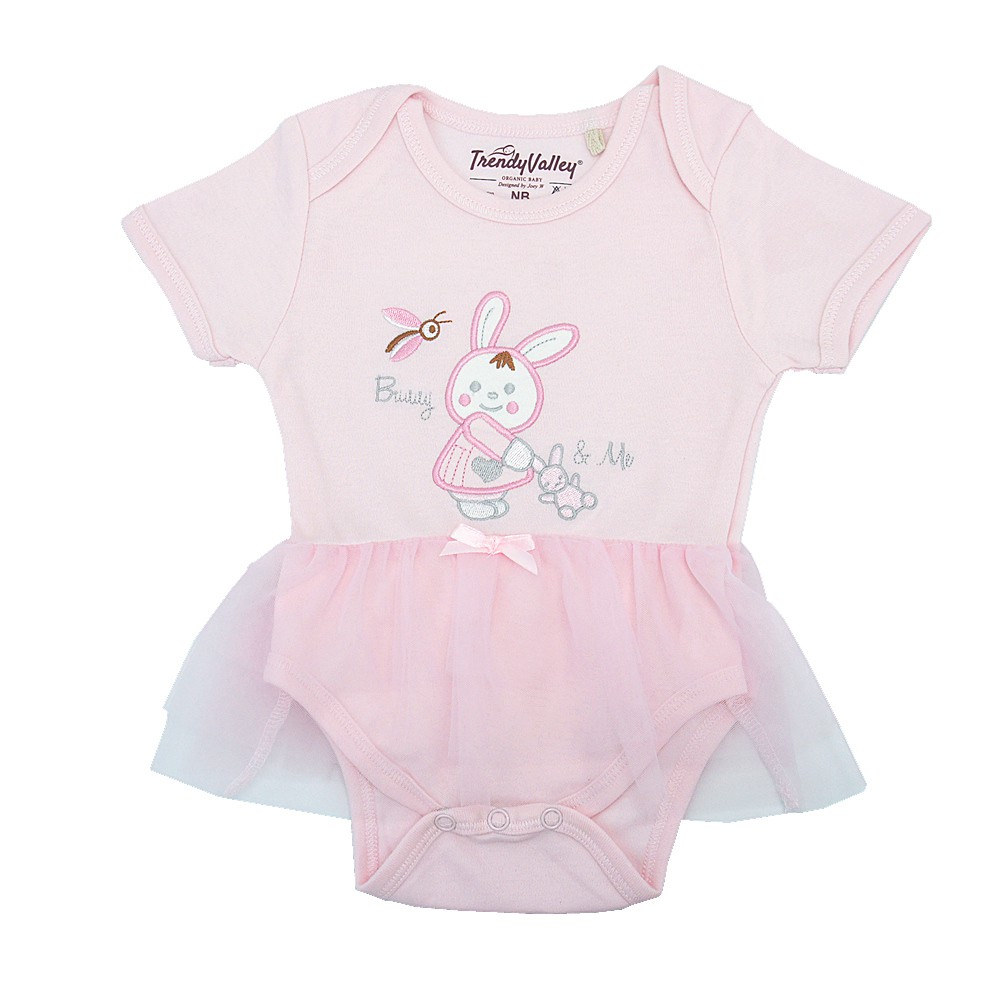 Trendyvalley Organic Cotton Short Sleeve Baby Dress Bunny and Me