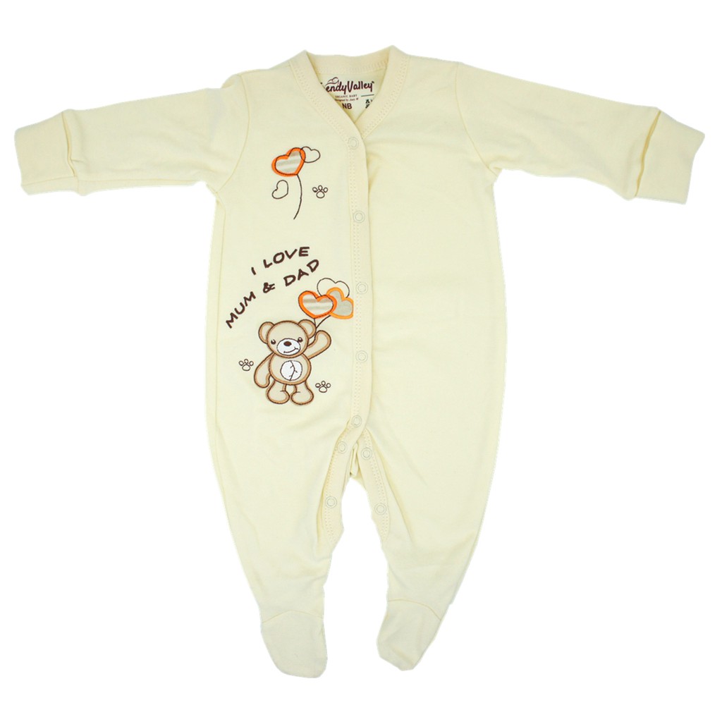 Trendyvalley Organic Cotton Baby Long Sleeve Romper Bear
