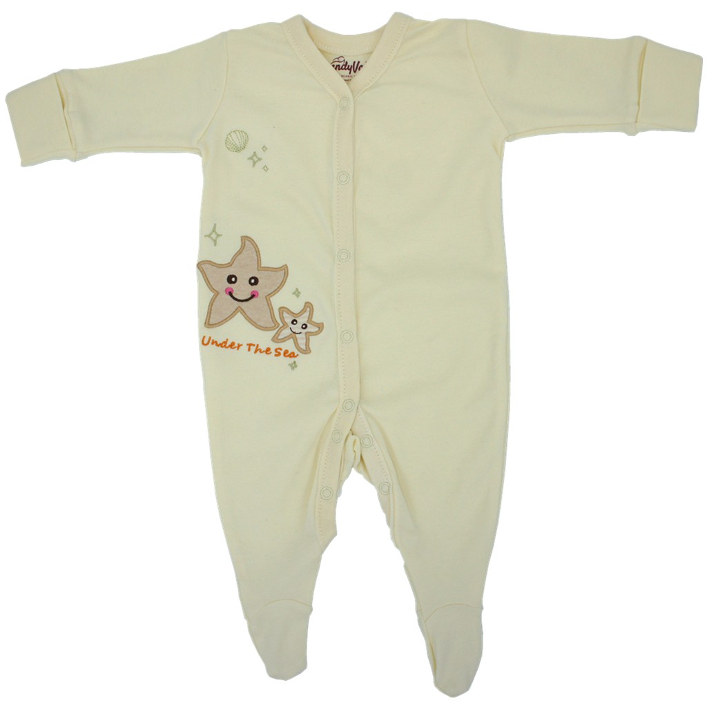 Organic Cotton One Piece Baby Romper With Covered Glove and Socks Star Fish