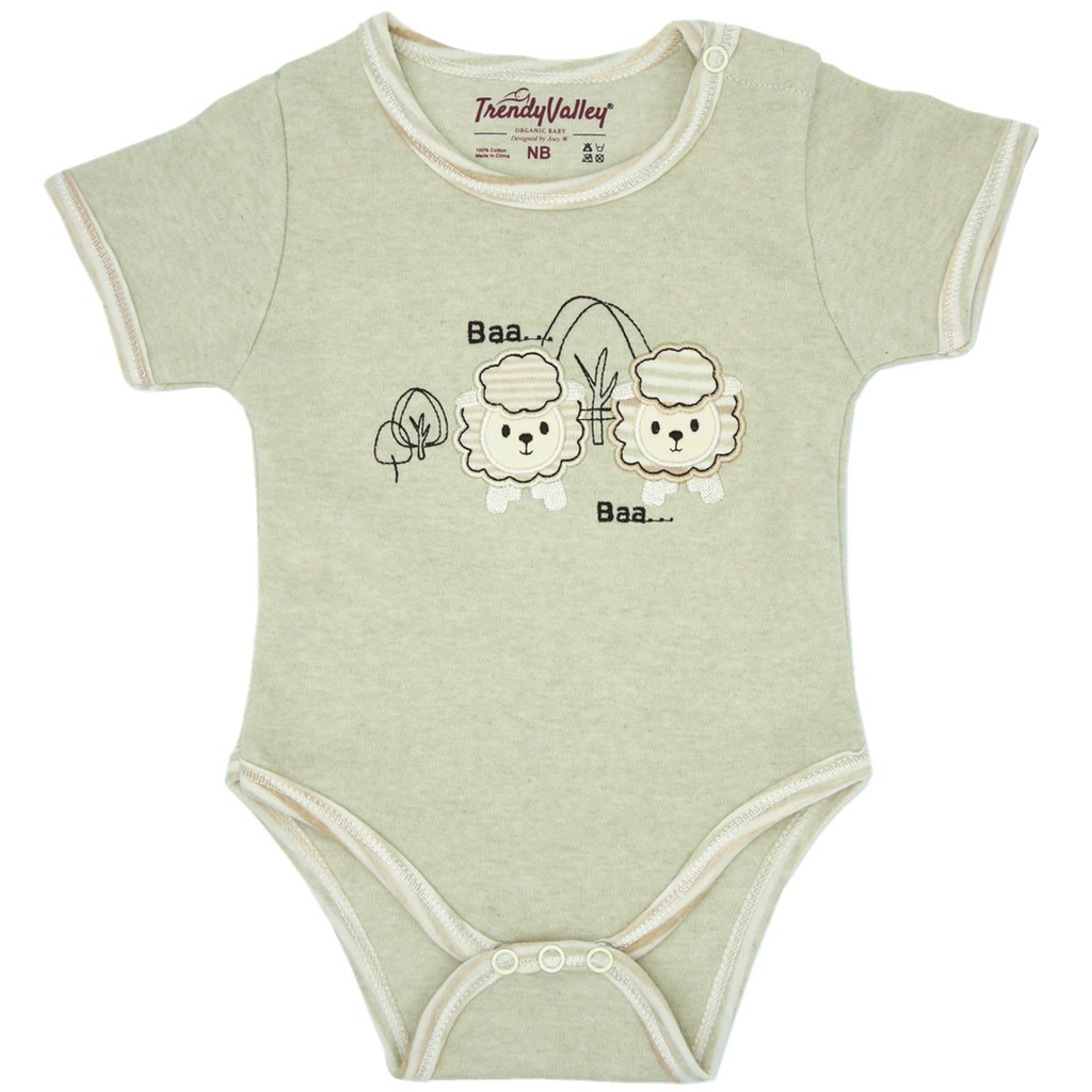 Trendyvalley Organic Cotton Romper Short Sleeve Baby Shirt Sheep