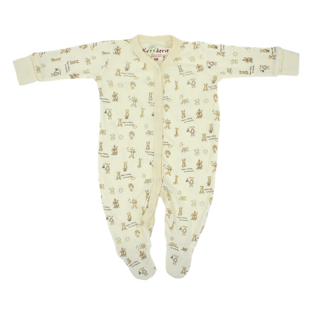 Trendyvalley x Kroderiee Organic Bamboo One Piece Suit Romper With Hands and Feet Covered Toy Bear