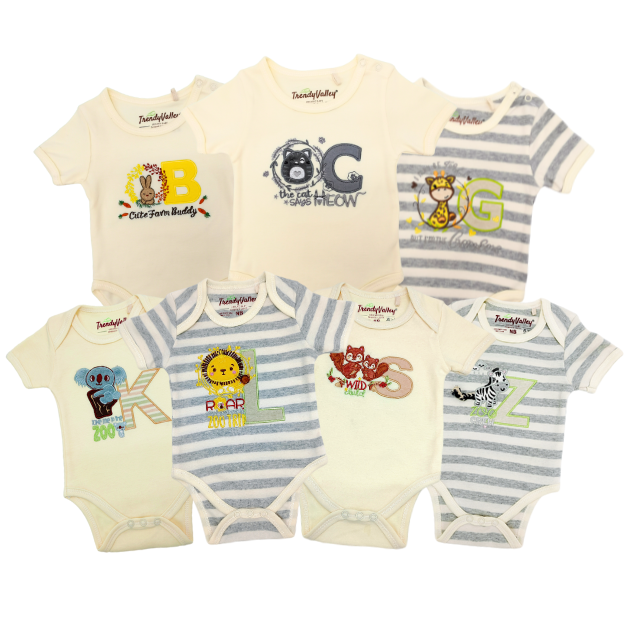 Trendyvalley Organic Cotton 7 Pcs Baby Romper Gift Box Alphabet Series