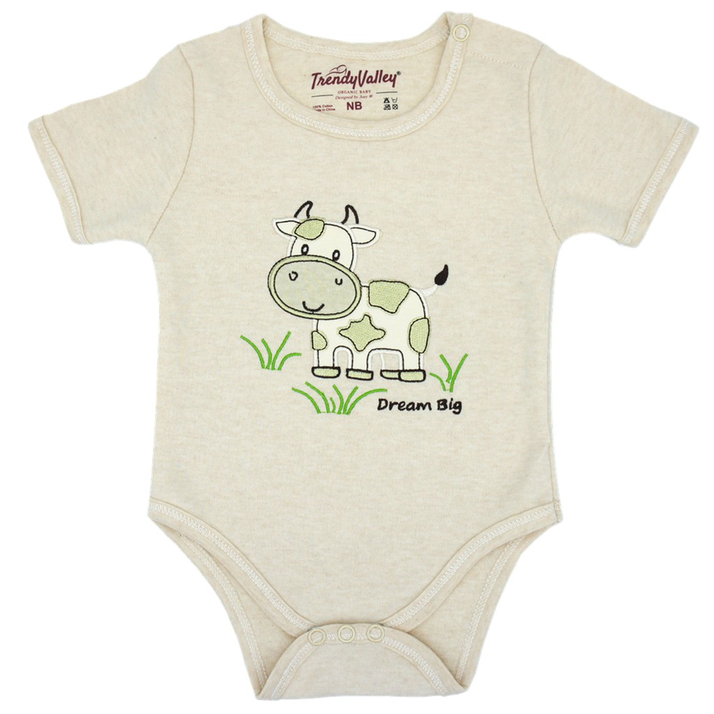 Trendyvalley Organic Cotton Romper Short Sleeve Baby Shirt Cow