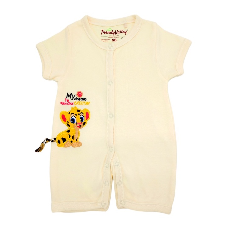 TRENDYVALLEY Organic Cotton Short Sleeve Pants Baby Romper - Cheetah Dream
