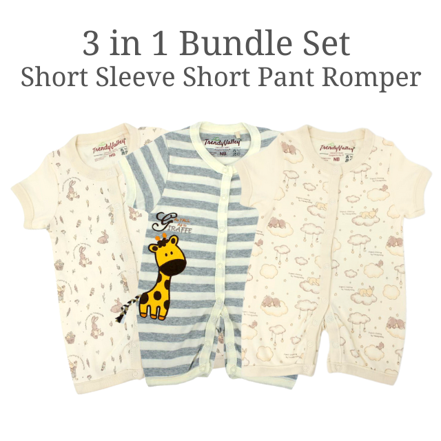 Trendyvalley Organic Cotton Short Sleeve Short Pant Baby Romper 3 in 1 Bundle