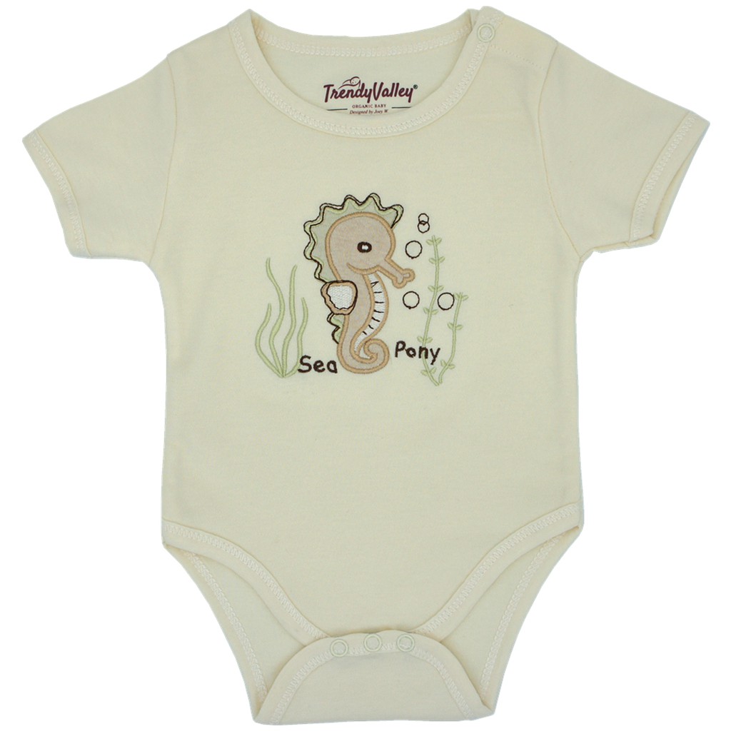 Trendyvalley Organic Cotton Romper Short Sleeve Baby Shirt Sea Pony