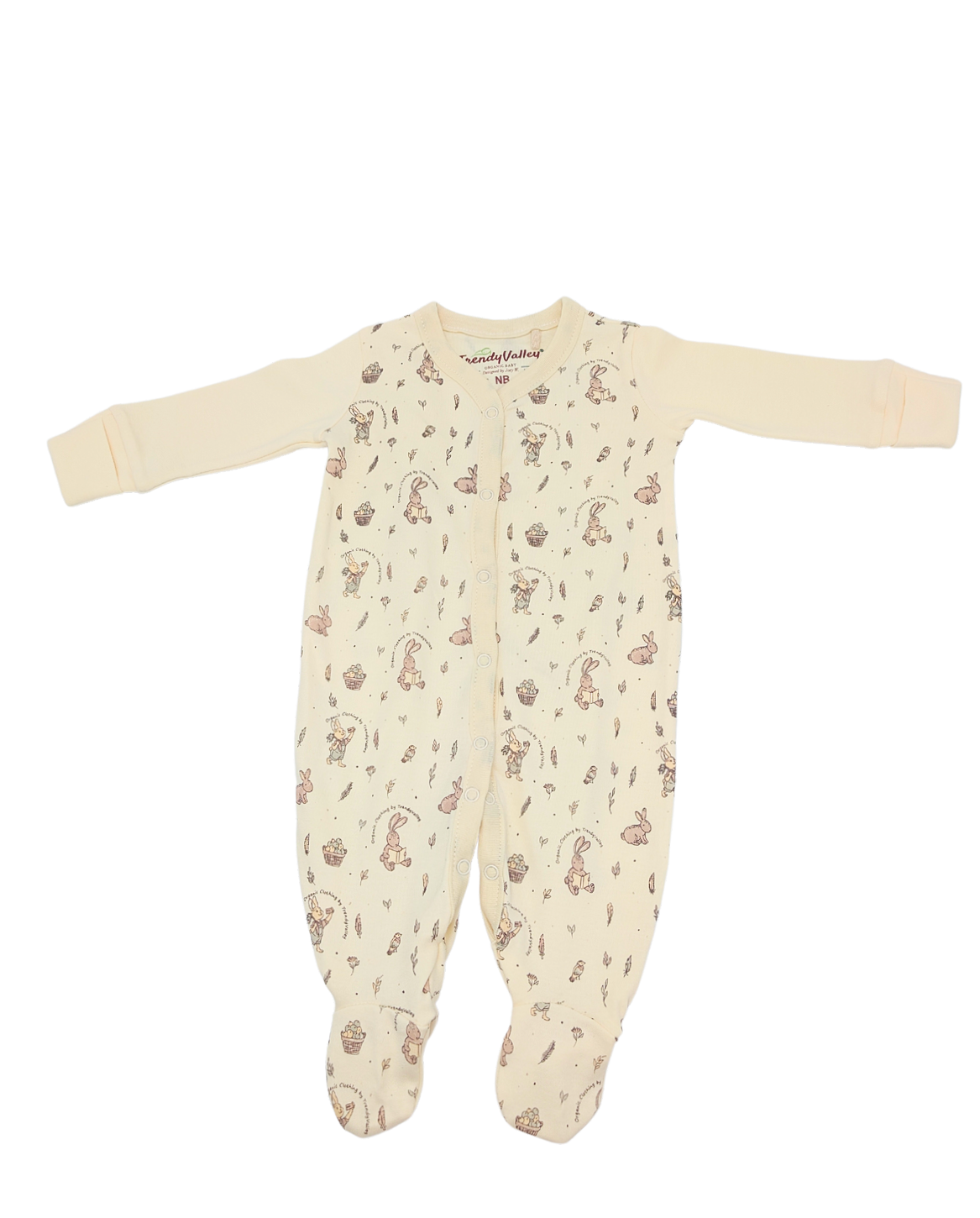 Trendyvalley Organic Cotton One Piece Suit Romper With Hands and Feet Covered Printed Design