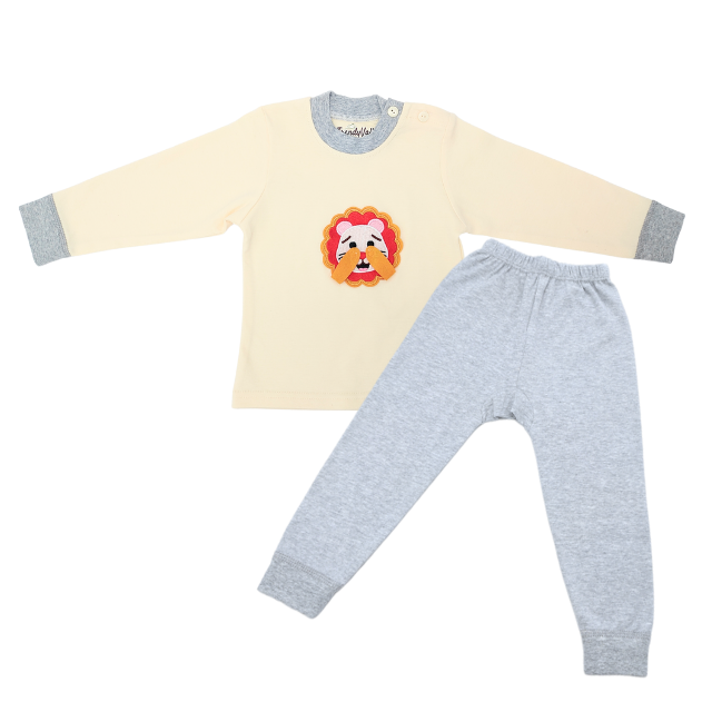 Trendyvalley Organic Cotton Long Sleeve Long Pant Pyjamas Peekaboo Series (LION)
