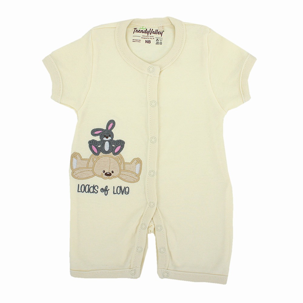 Trendyvalley Organic Cotton Short Sleeve Short Pants Baby Romper Lots Of Love - Cream