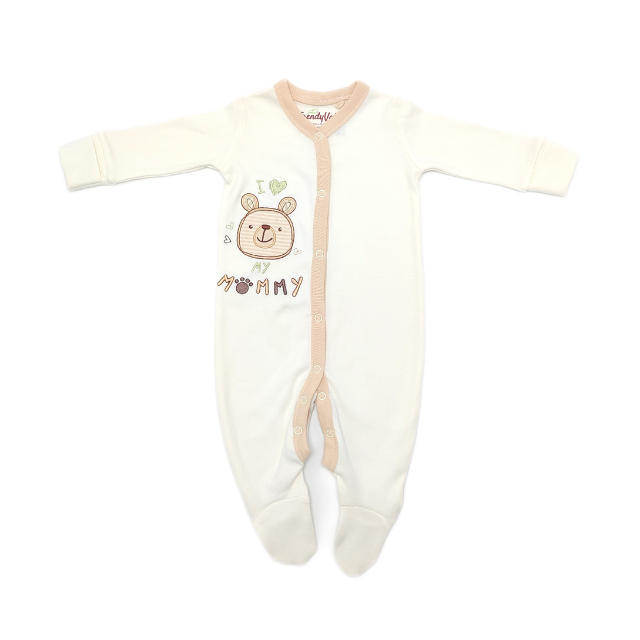 Trendyvalley Organic Cotton Long Sleeve Romper With Covered Glove and Socks ( I Love My Mummy Or I Love My Daddy)