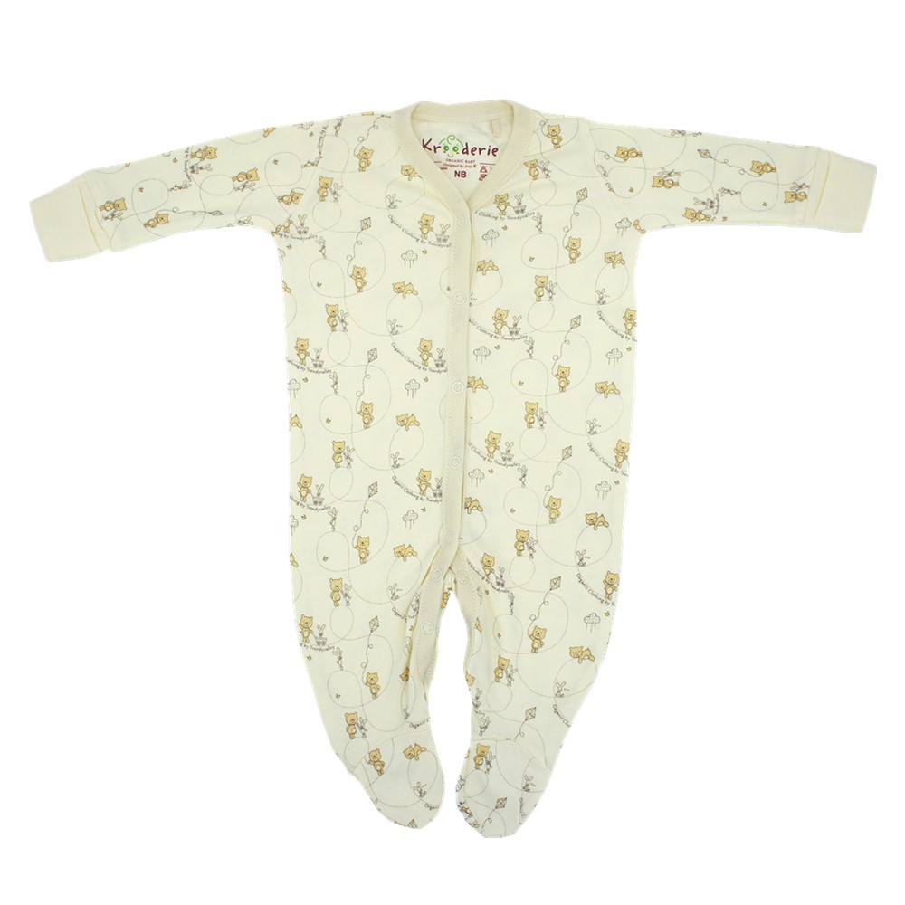 Trendyvalley x Kroderiee Organic Bamboo One Piece Suit Romper With Hands and Feet Covered Knite Bear
