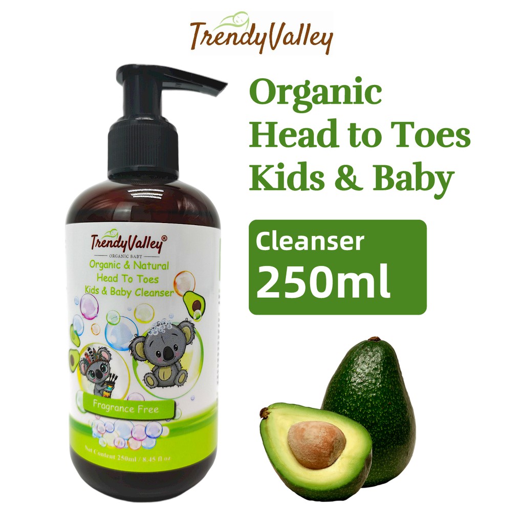 Trendyvalley Organic & Natural Head To Toes Kids & Baby Cleanser 250ml (Fragrance Free) bodywash body shampoo