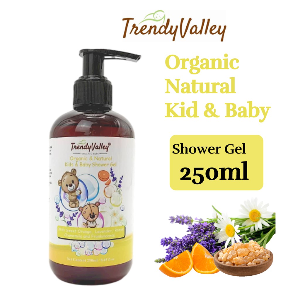 Trendyvalley Organic & Natural Kid & Baby Shower Gel (Sweet Orange ,Lavender , Ramon Chanmomile and Frankincense