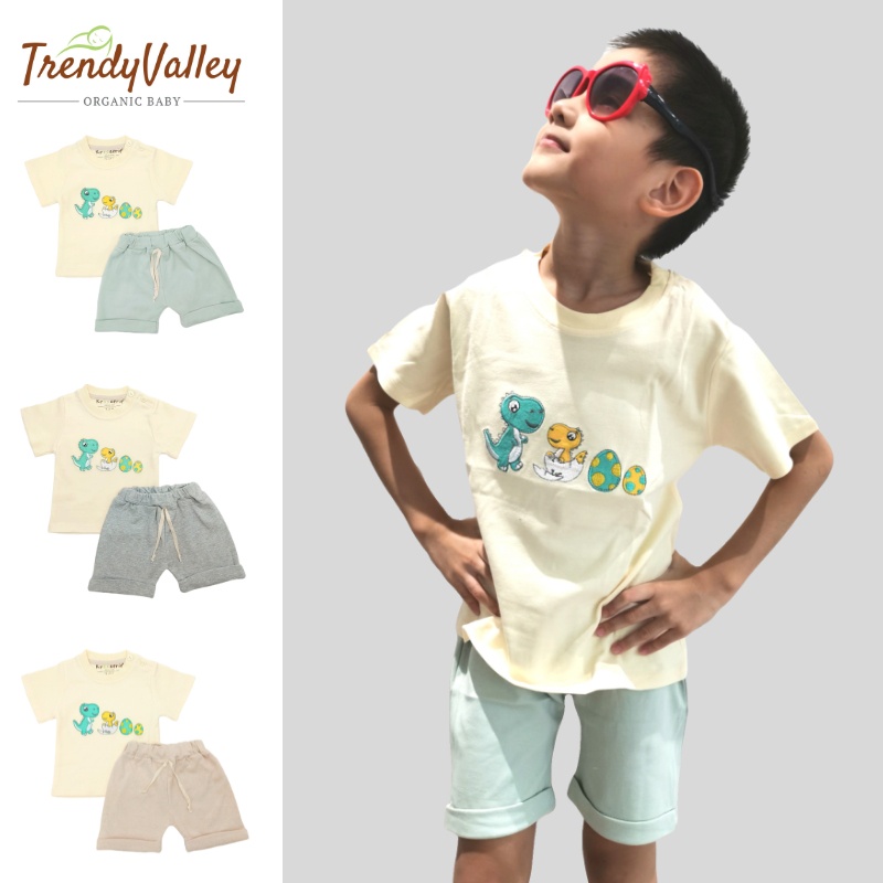 Trendyvalley Gelvano 0-10 Years Organic Cotton Kids & Baby Outing wear Short Sleeve Shirt TShirt Short Pants - Dino Jiji