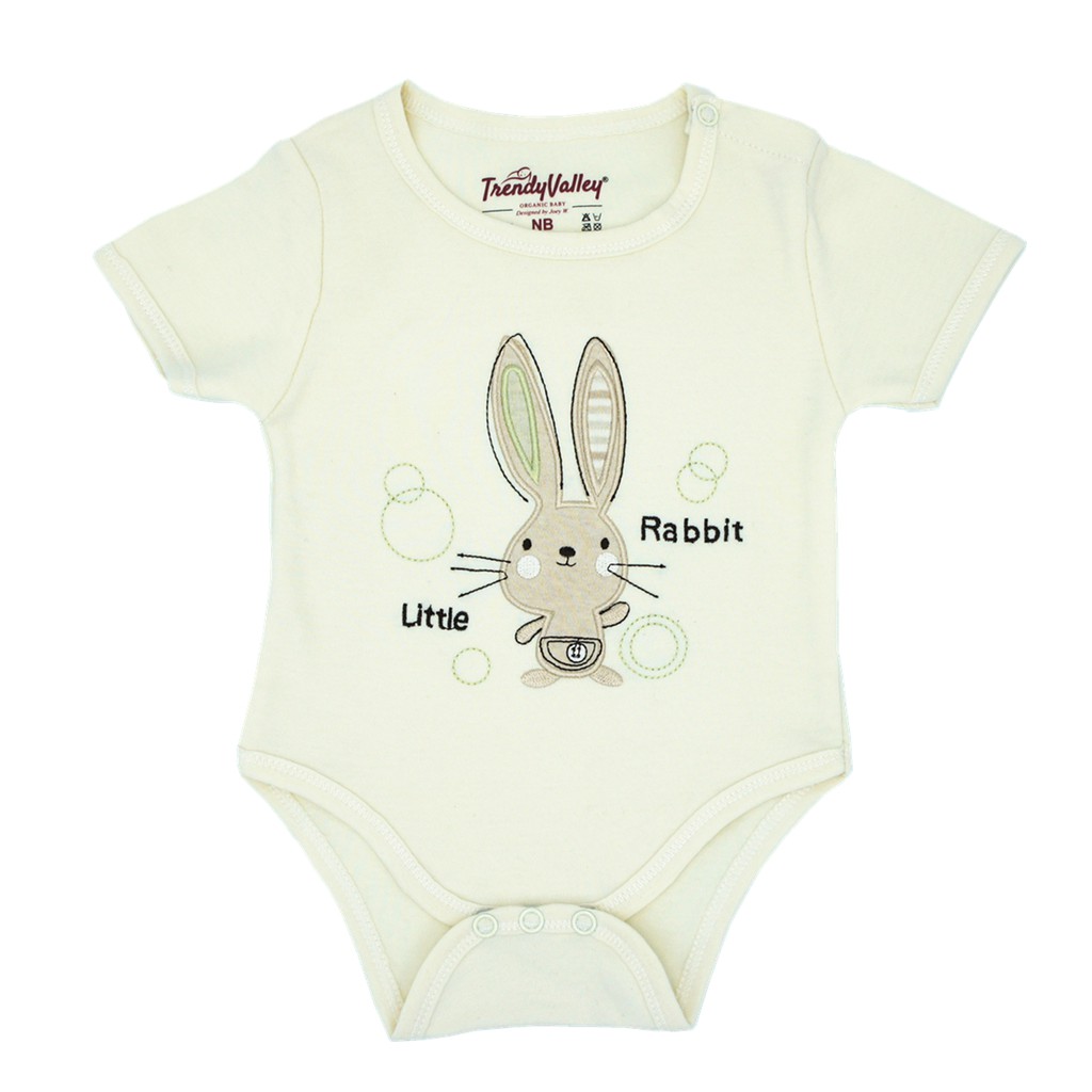 Trendyvalley Organic Cotton Romper Short Sleeve Baby Shirt Rabbit