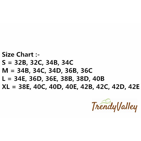 TrendyValley - Size chart for; - Handsfree Bra - Italy