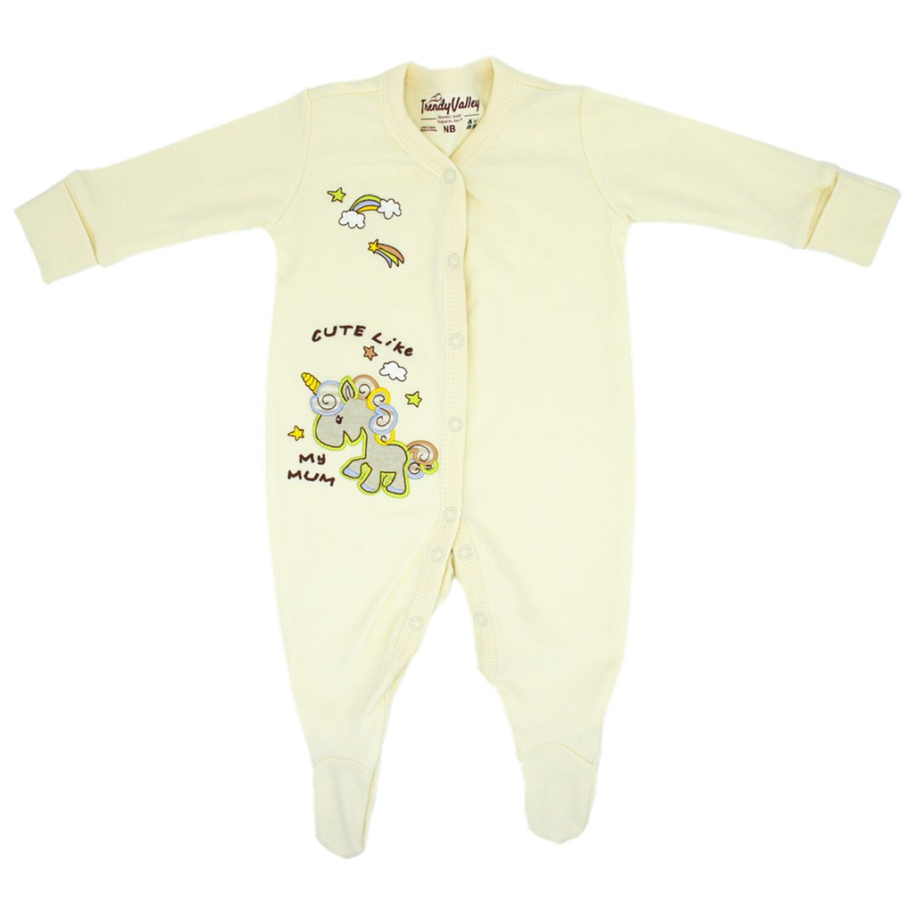 Trendyvalley Organic Cotton Baby Romper With Covered Glove and Socks Unicorn