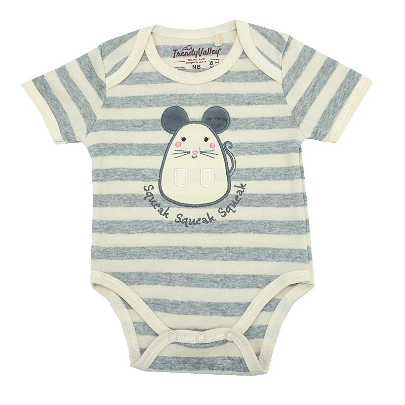 Trendyvalley Organic Cotton Short Sleeve Romper Grey Mouse