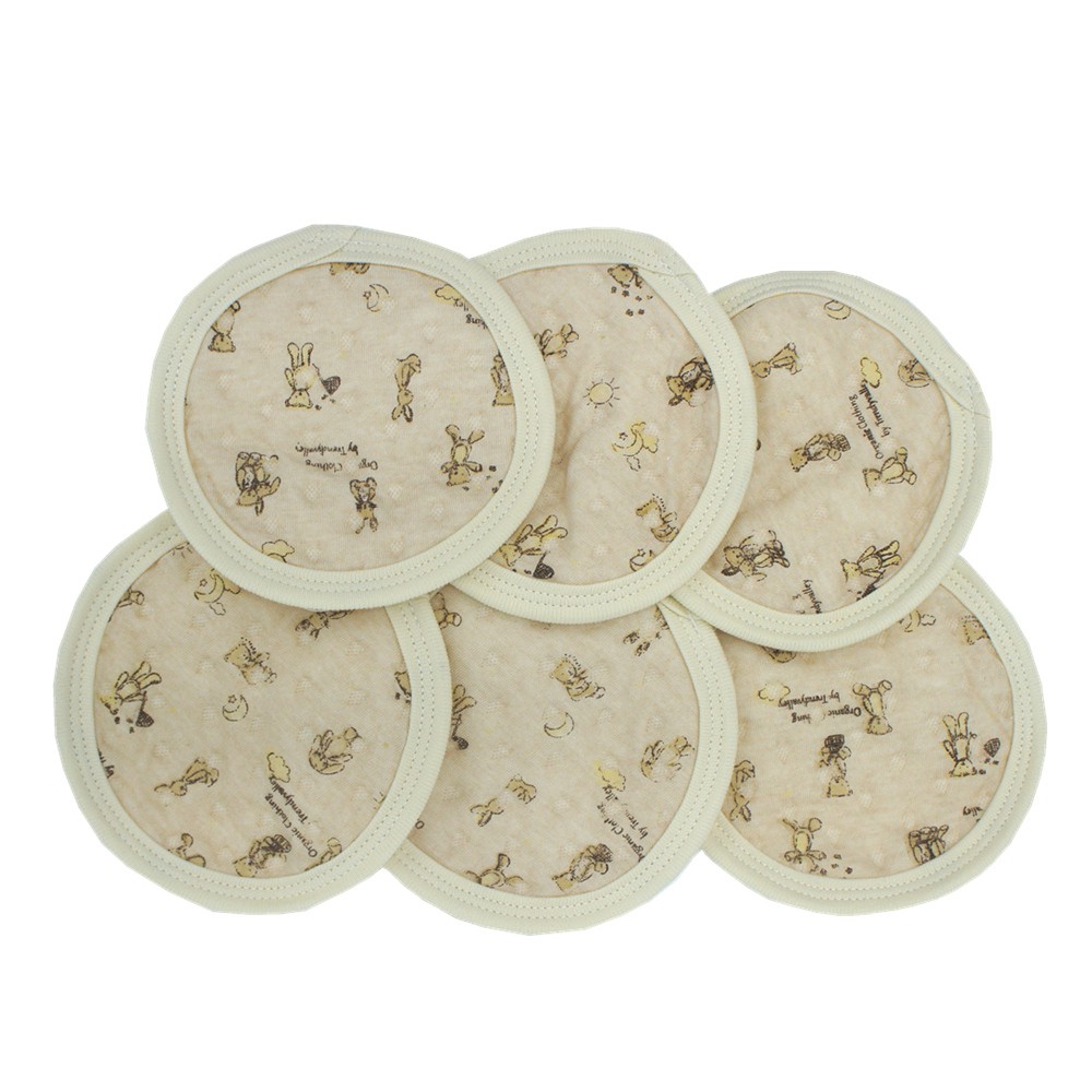 Trendyvalley Organic Cotton Waterproof Washable Breast Pad Printed Bear Design (6 Pcs)