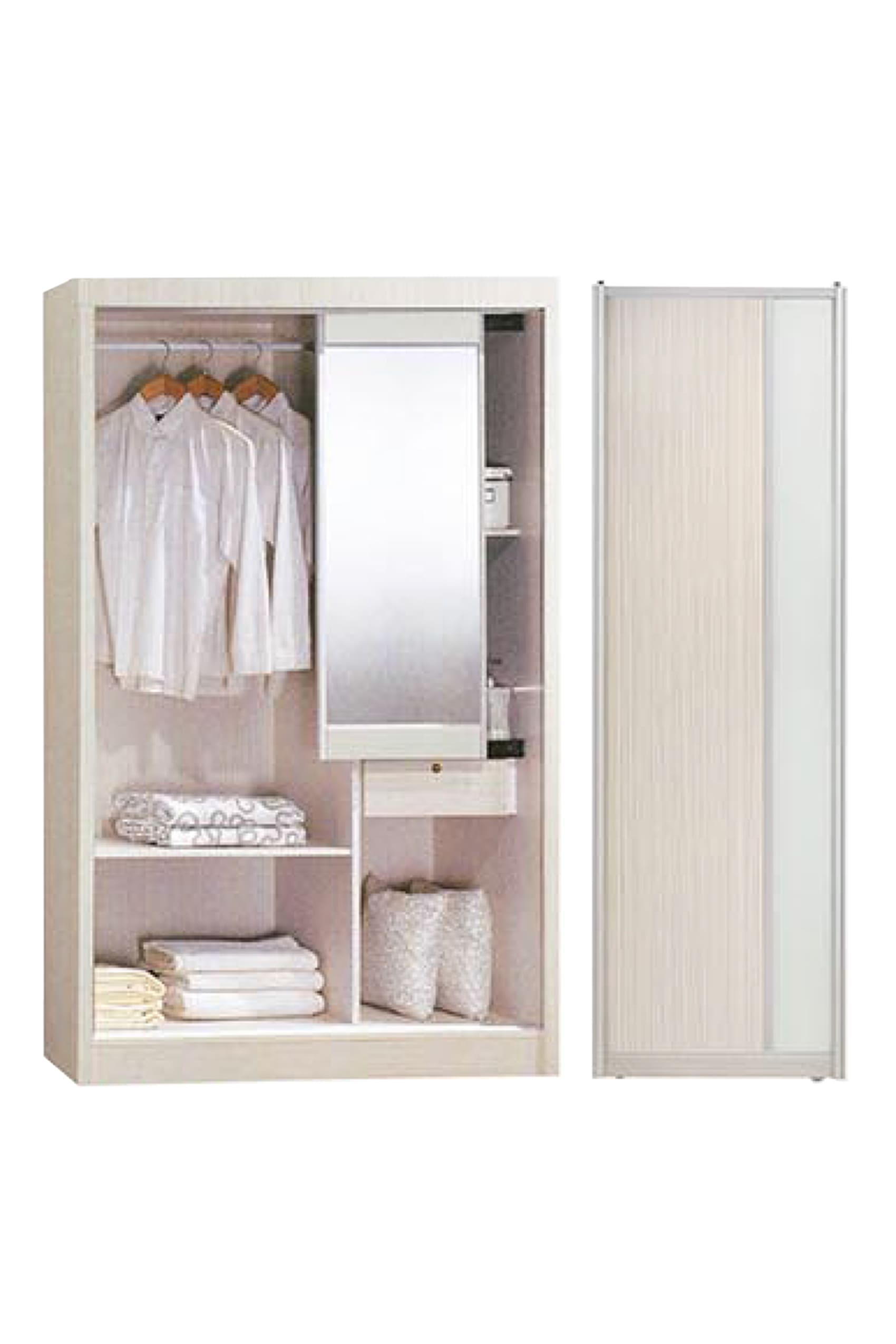 Essential 4ft White Wash Sliding Mirror Wardrobe A