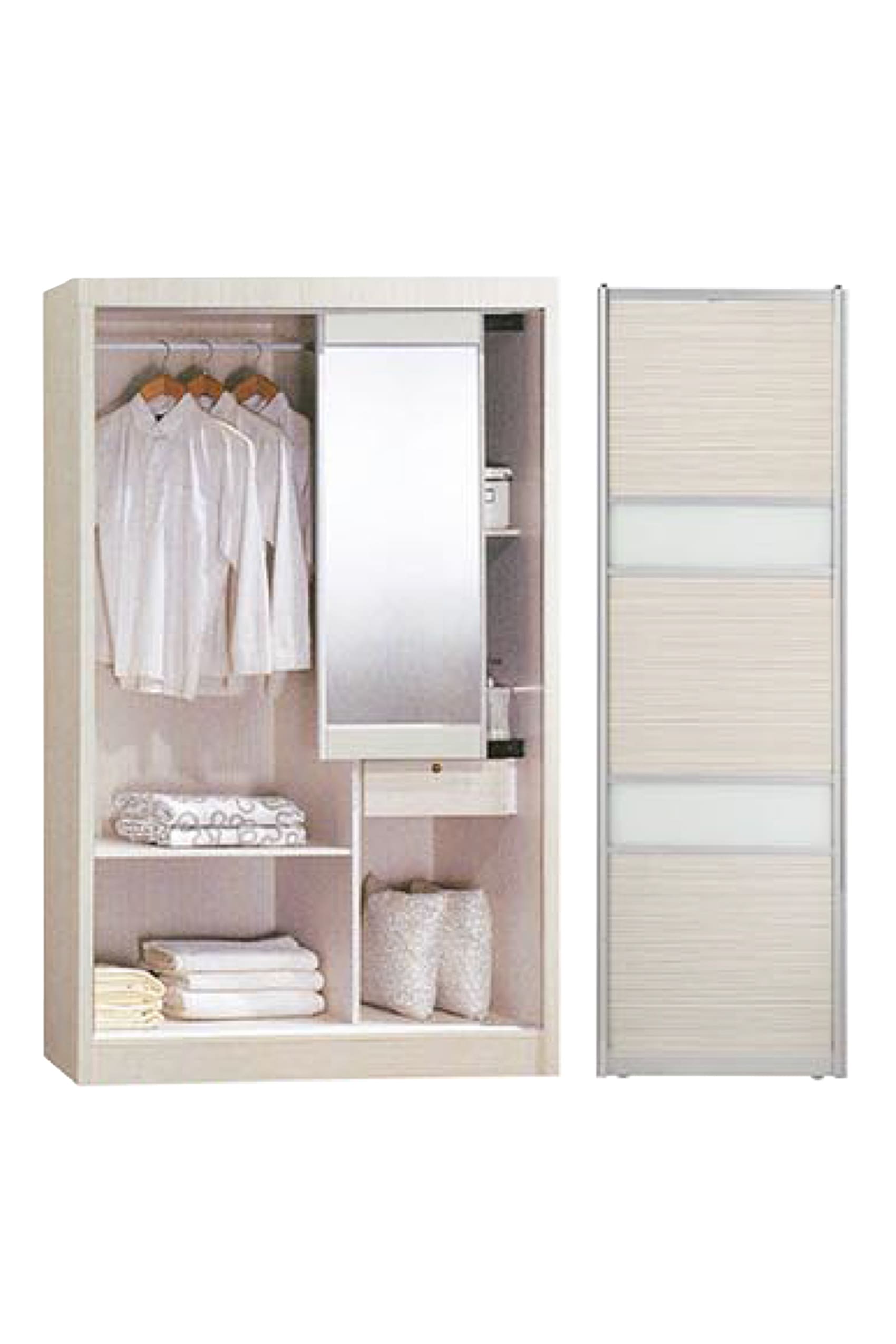 Essential 4ft White Wash Sliding Mirror Wardrobe B