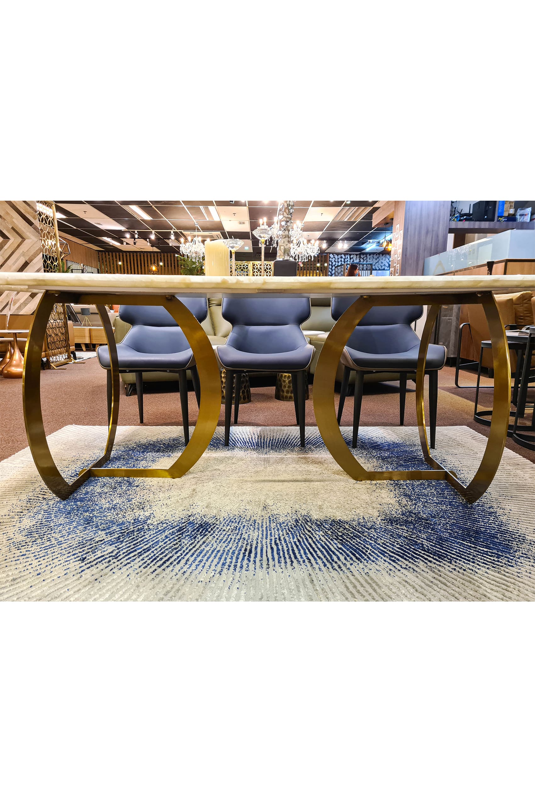 Arezzo Gold Natural Marble Iceberg Blue Dining Table