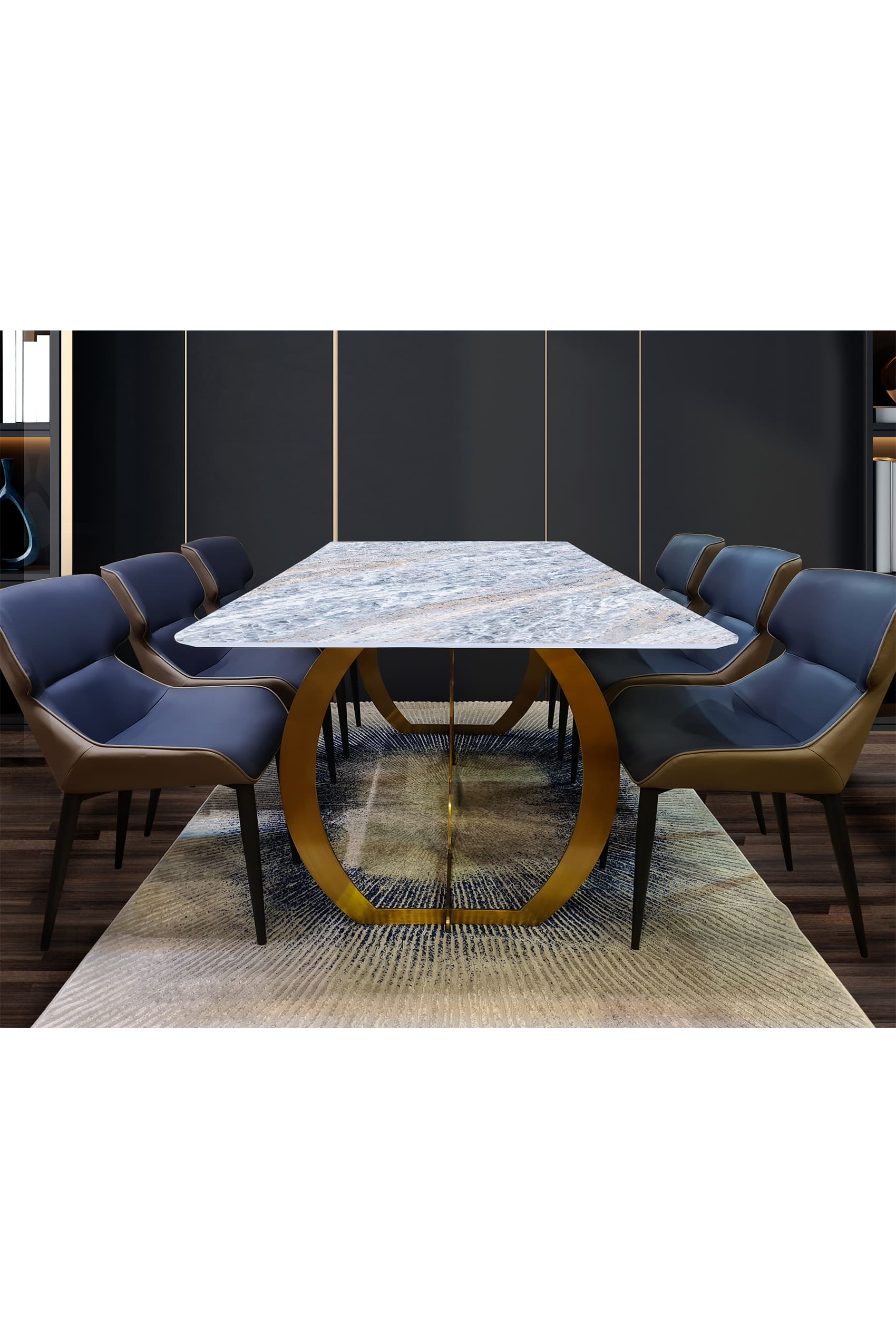 Arezzo Gold Natural Marble Iceberg Blue Dining Table