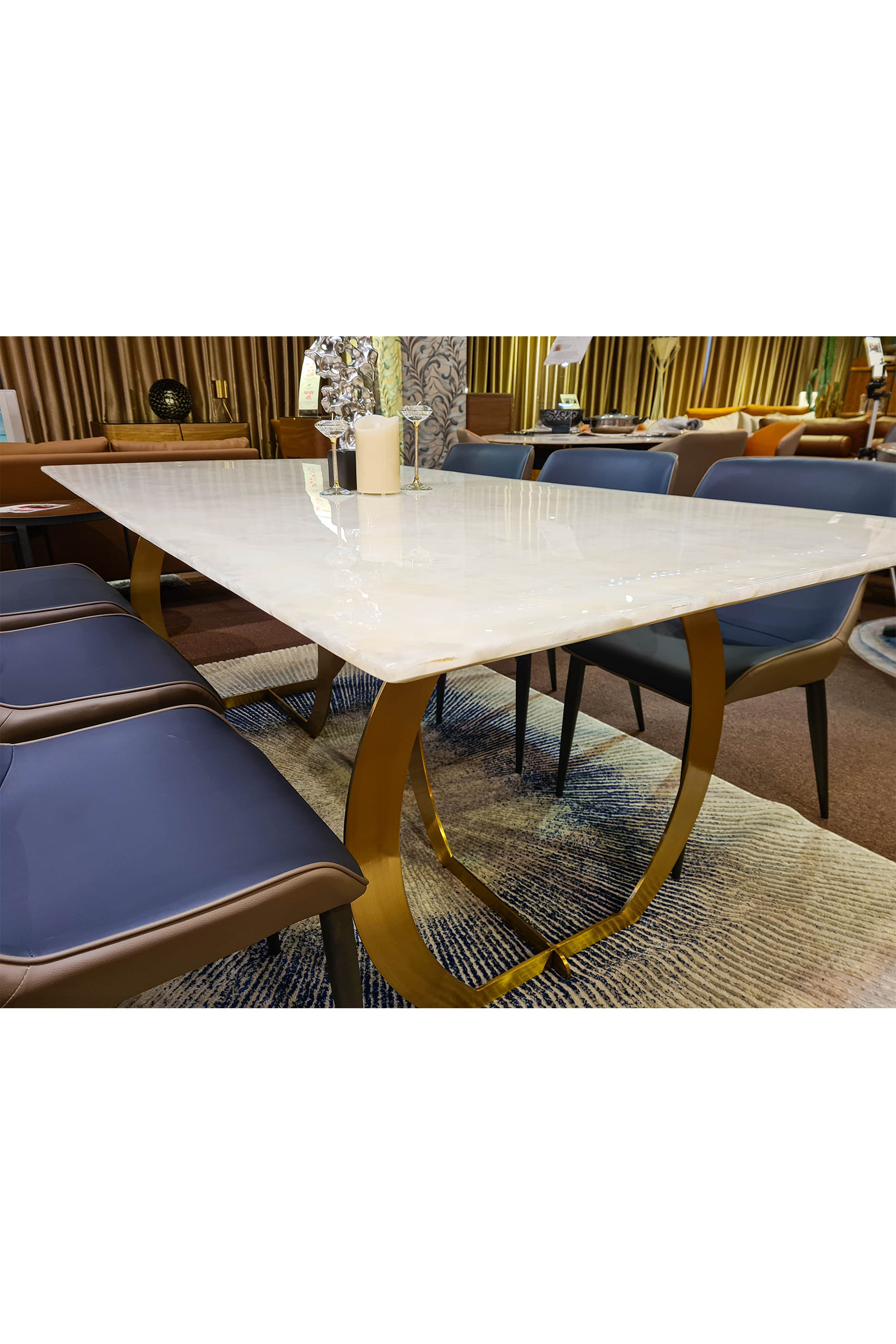 Arezzo Gold Natural Marble Ice Jade Dining Table