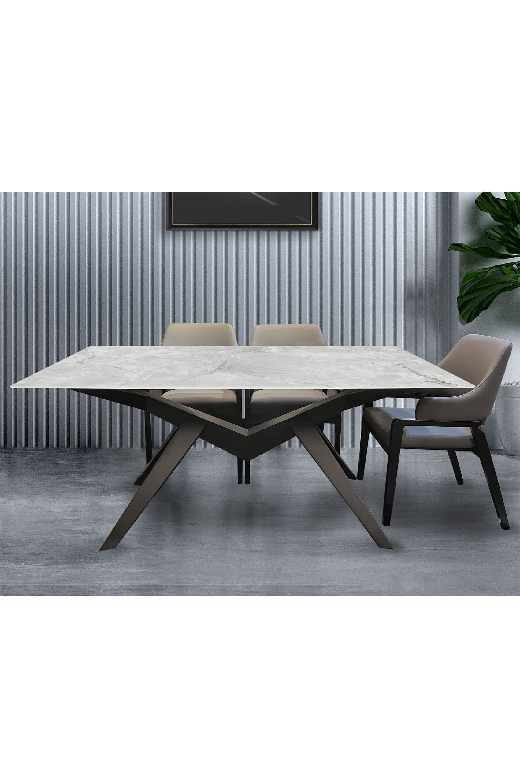 Cavalletto Sintered Stone Glossy Grey Top Dining Table