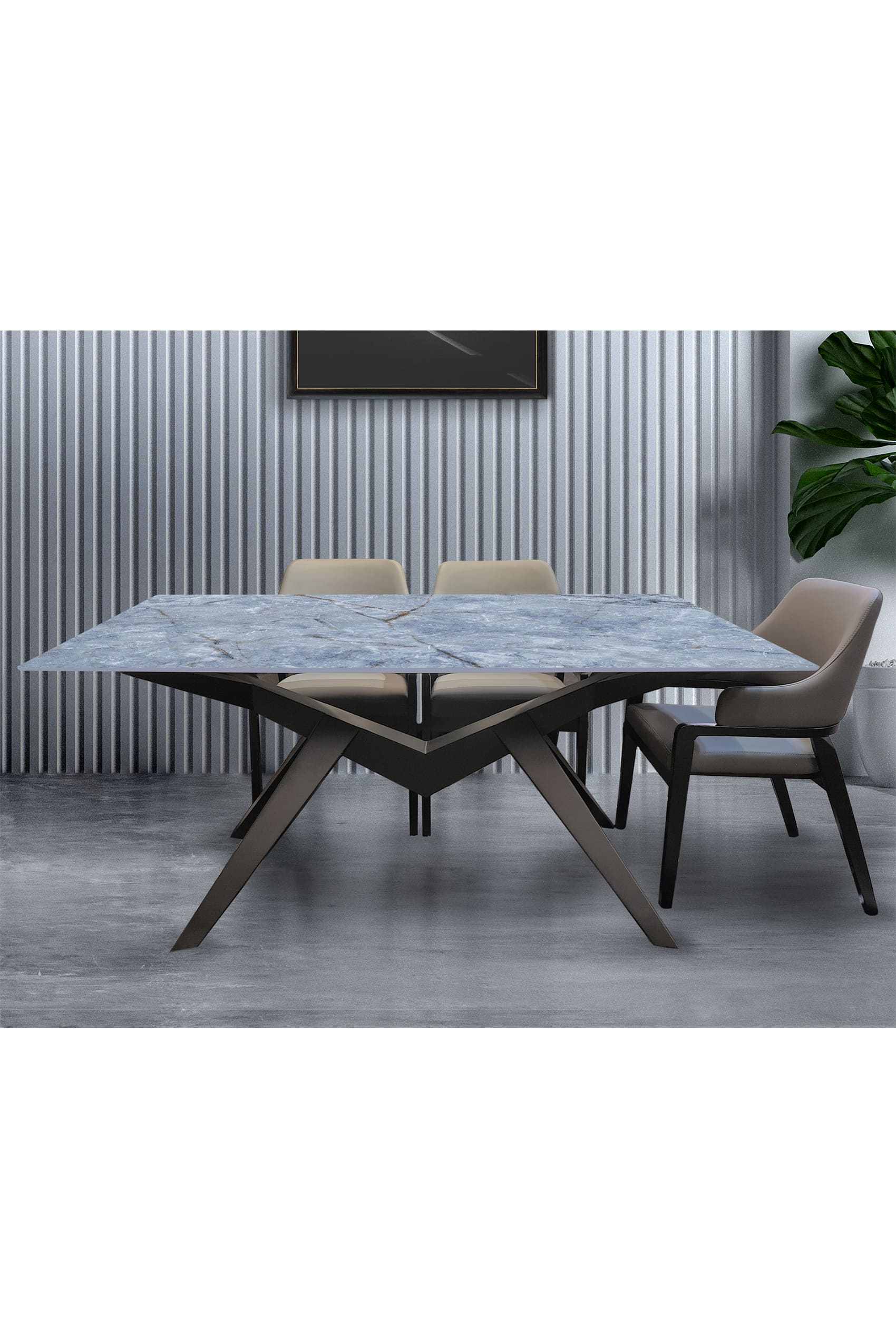 Cavalletto Sintered Stone Glossy Sapphire Blue Top Dining Table