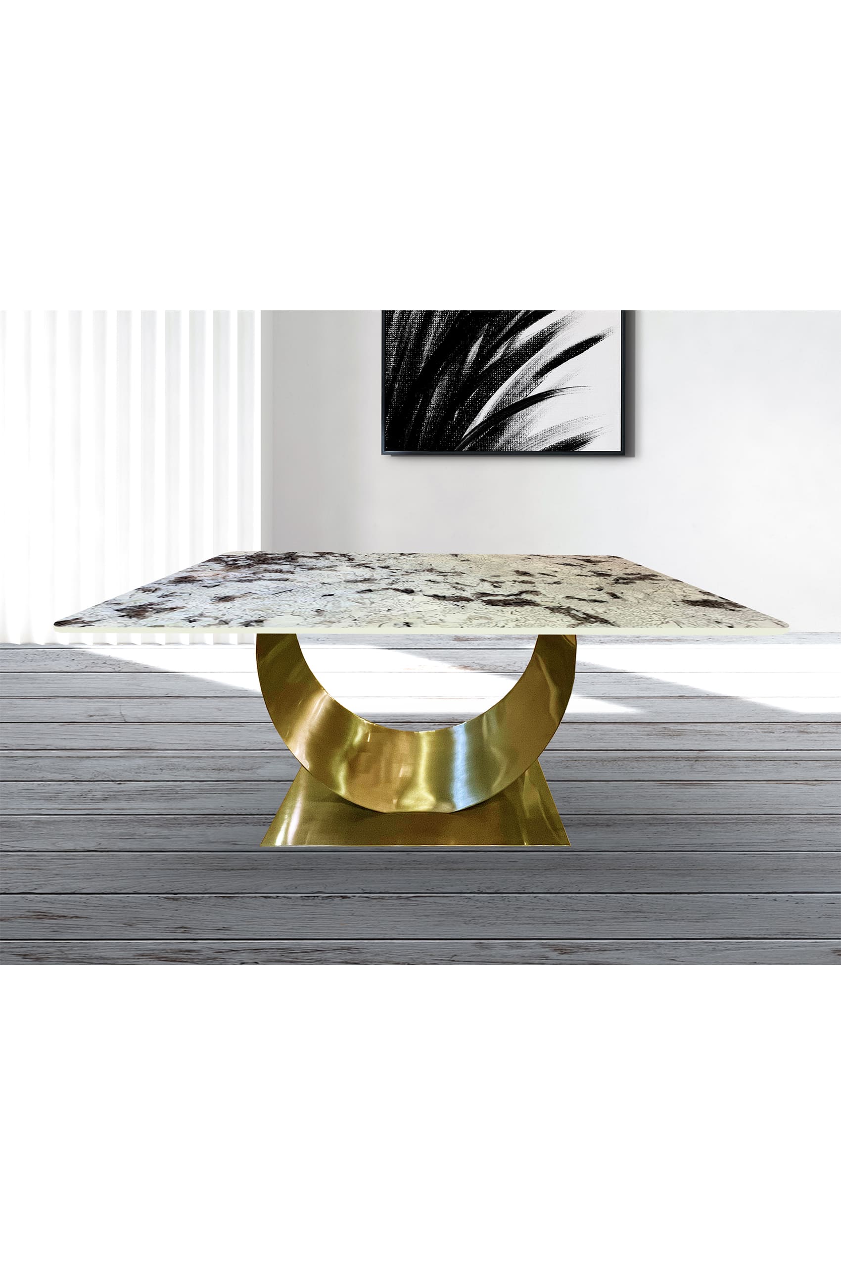 Crescent Gold Natural Marble Alpinus White Dining Table