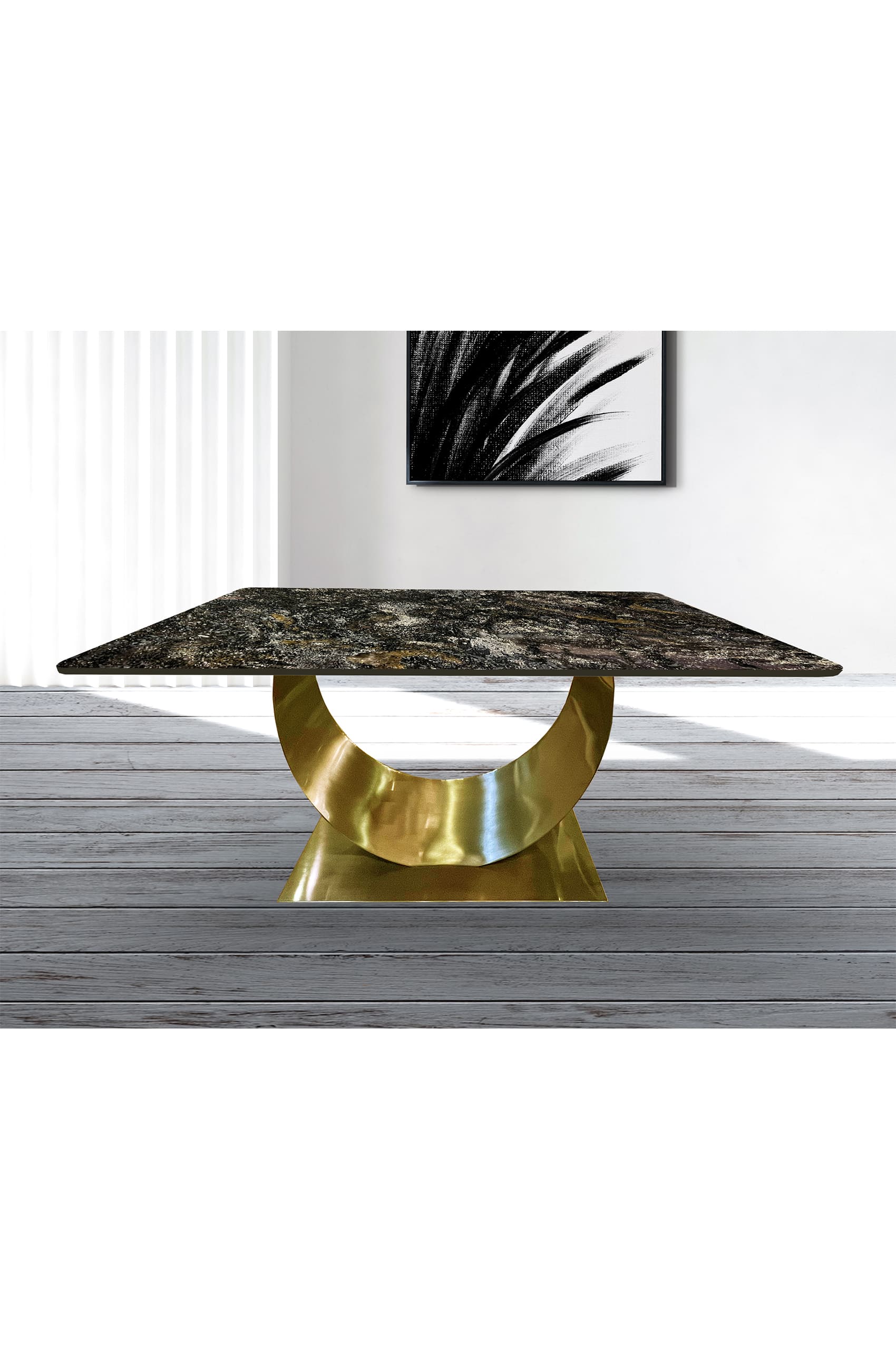 Crescent Gold Natural Marble Platinum Gold Dining Table