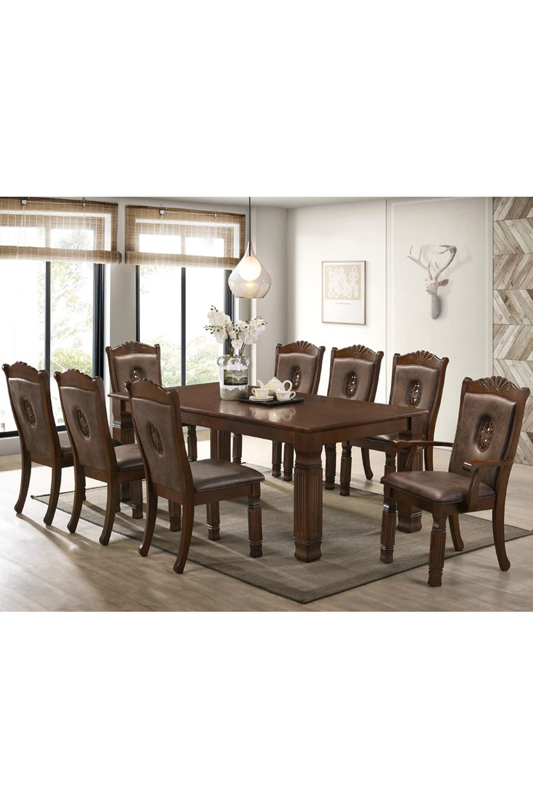 Fabrizia Dining Table + 6 Aisai Dining Arm Chairs