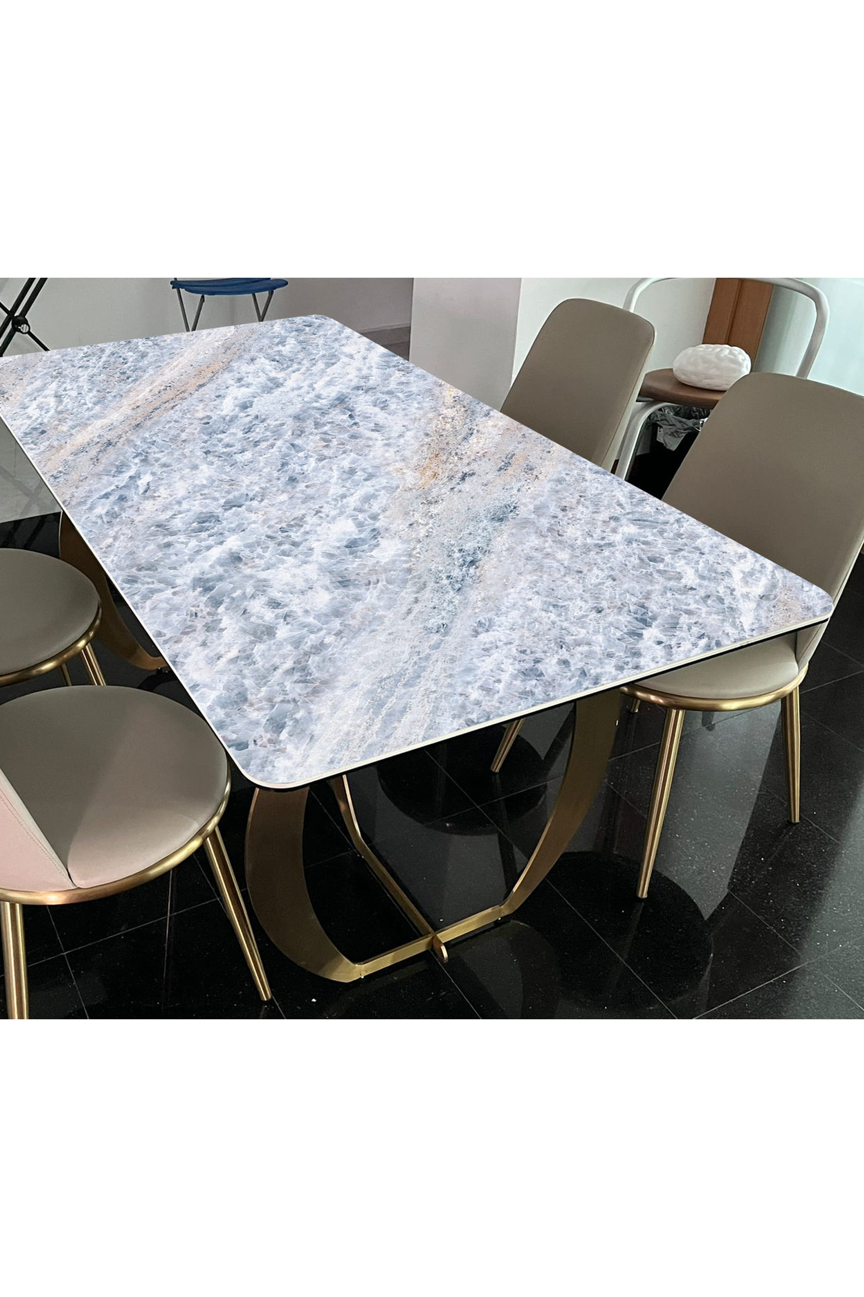 Arezzo Gold Natural Marble Iceberg Blue Dining Table