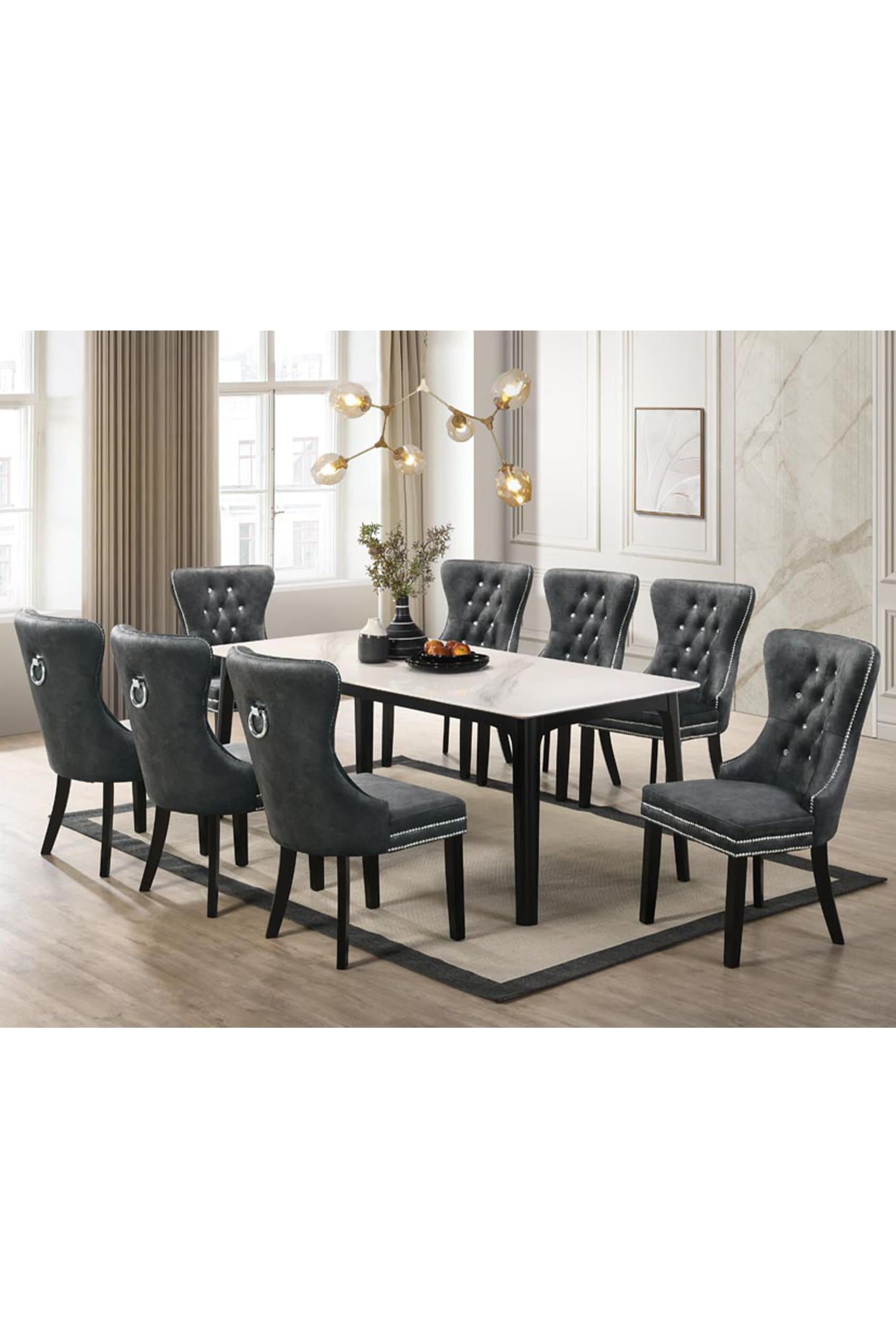 Iyo 2.0m Dining Table + 6 Inzai Black Dining Chairs