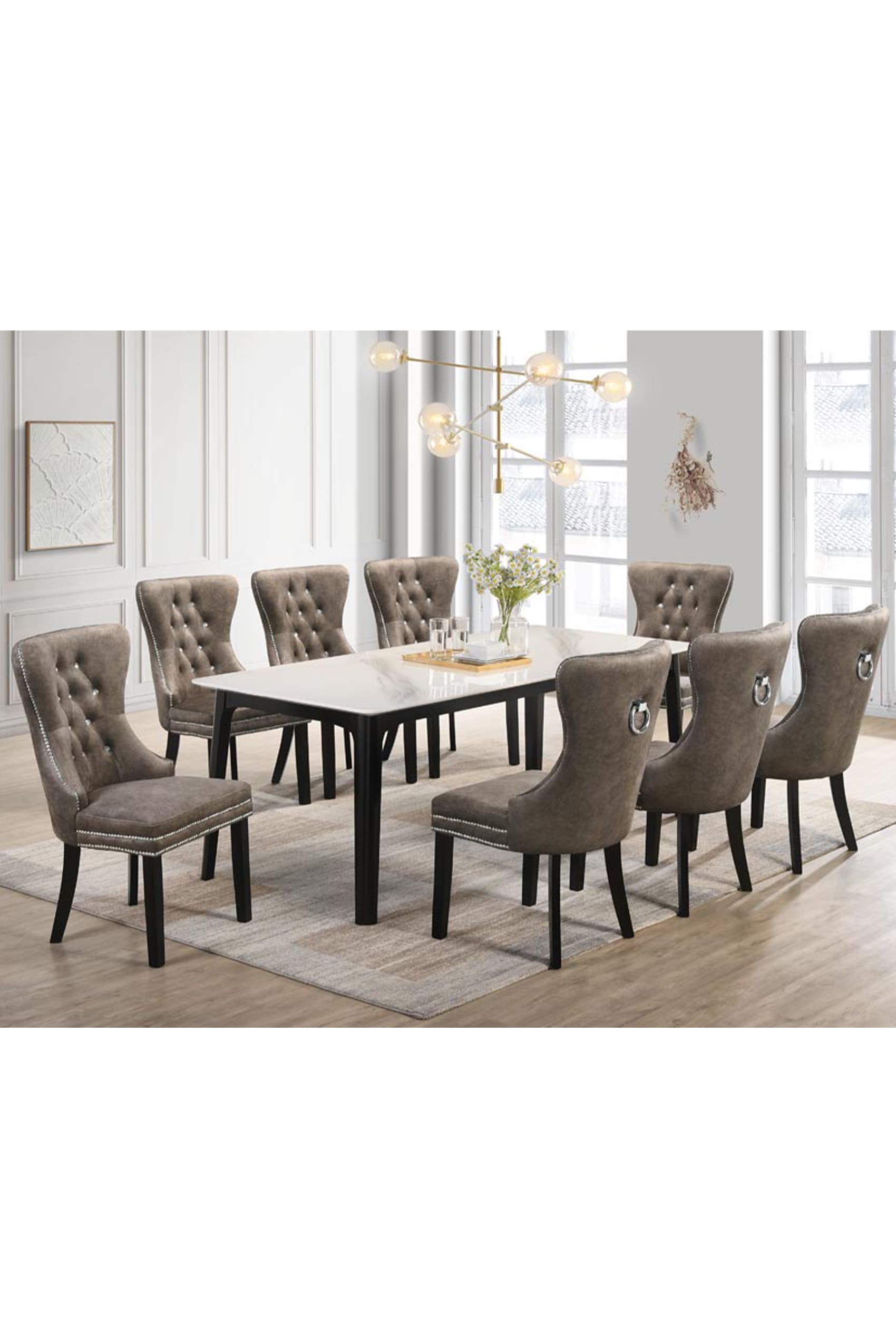 Iyo 2.0m Dining Table + 6 Inzai Brown Dining Chairs