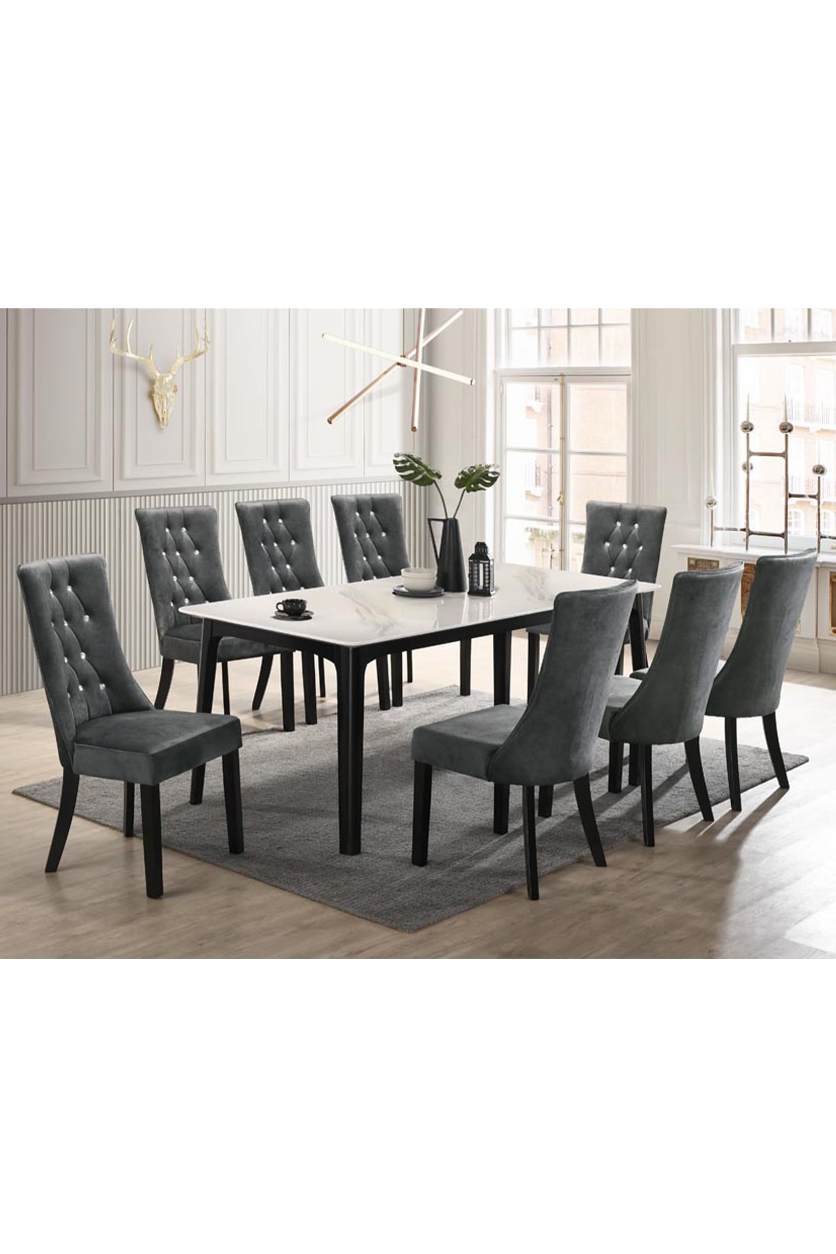 Iyo 2.0m Dining Table + 6 Katori Black Dining Chairs
