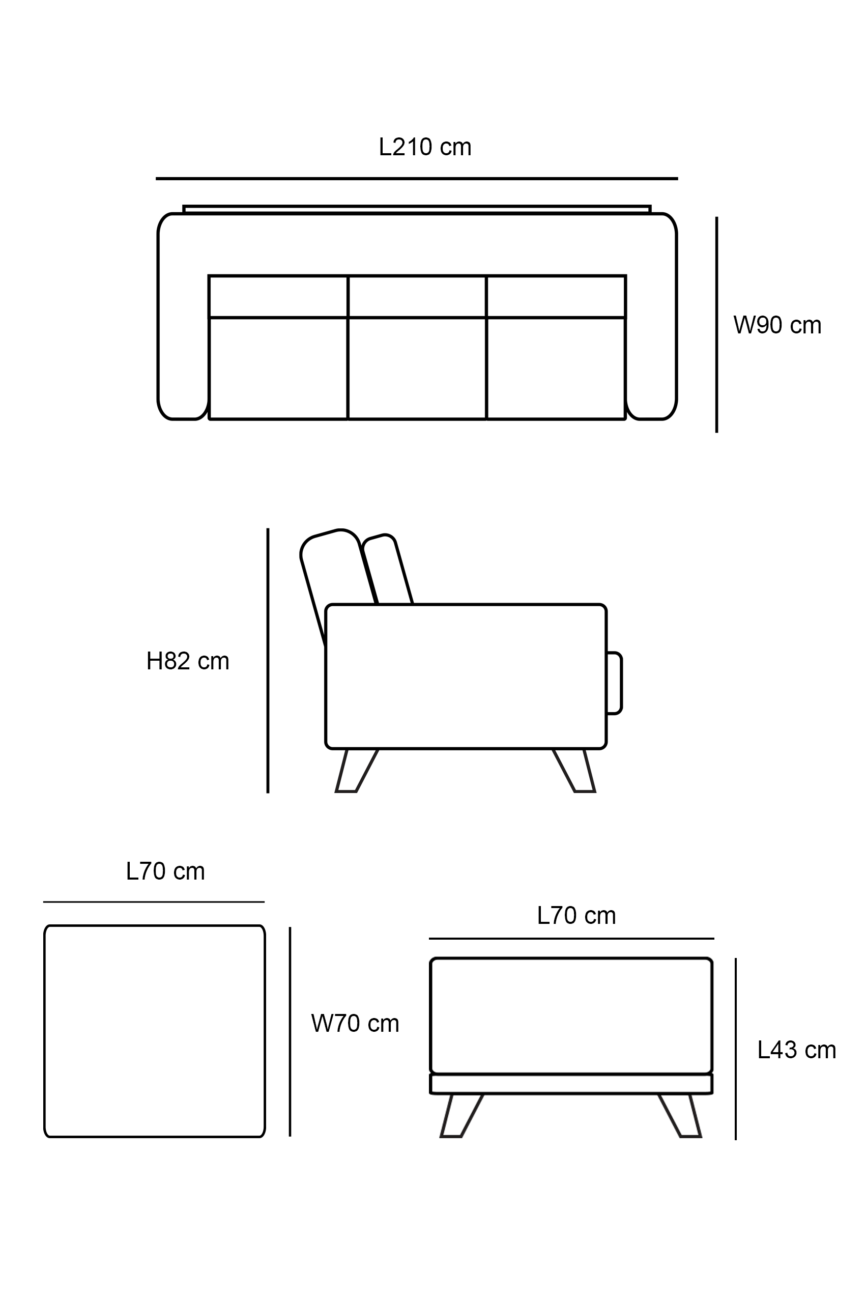 Nario Fabric 3 Seater Sofa With Ottoman