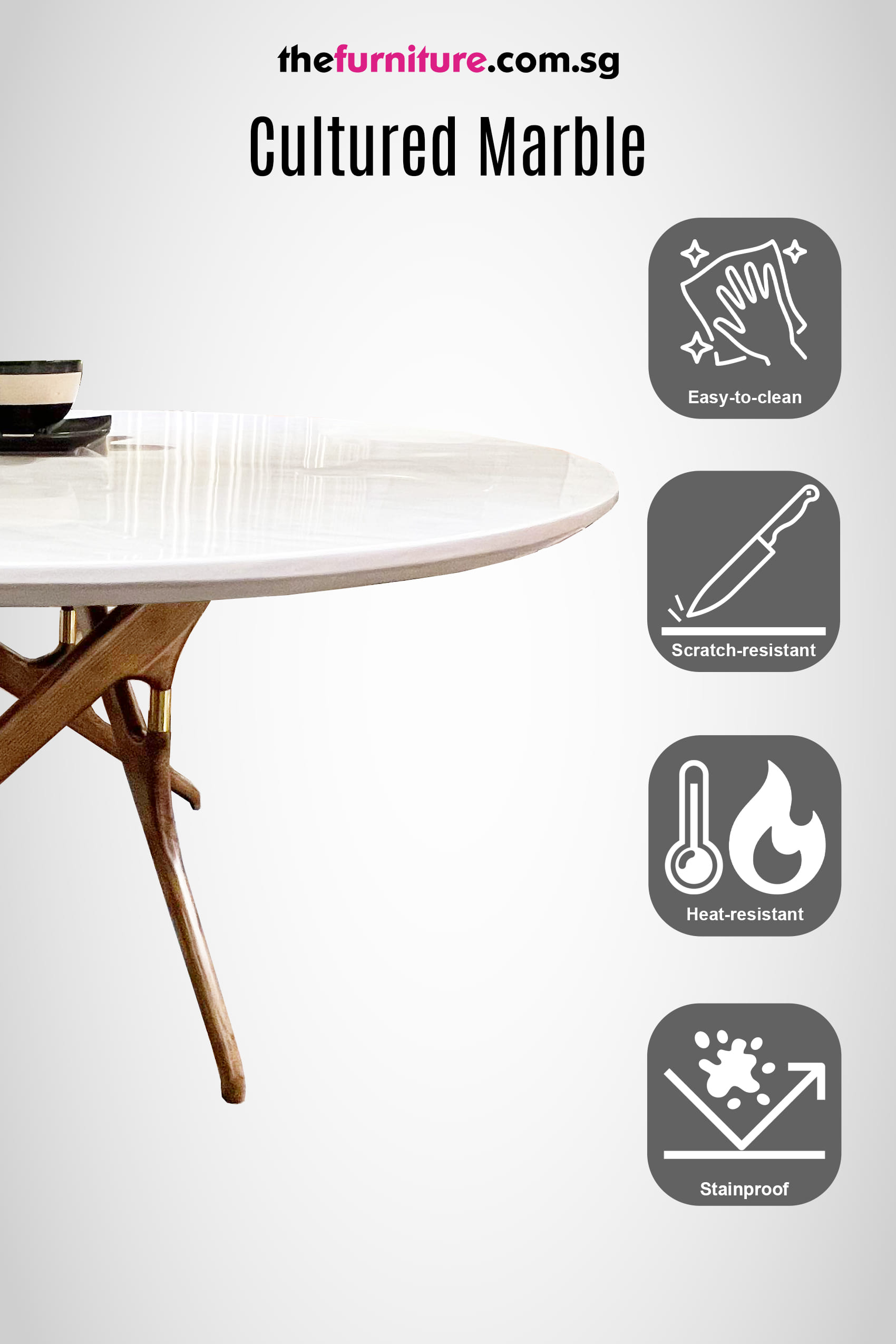 Zannotta Cultured Marble Venus White Dining Table