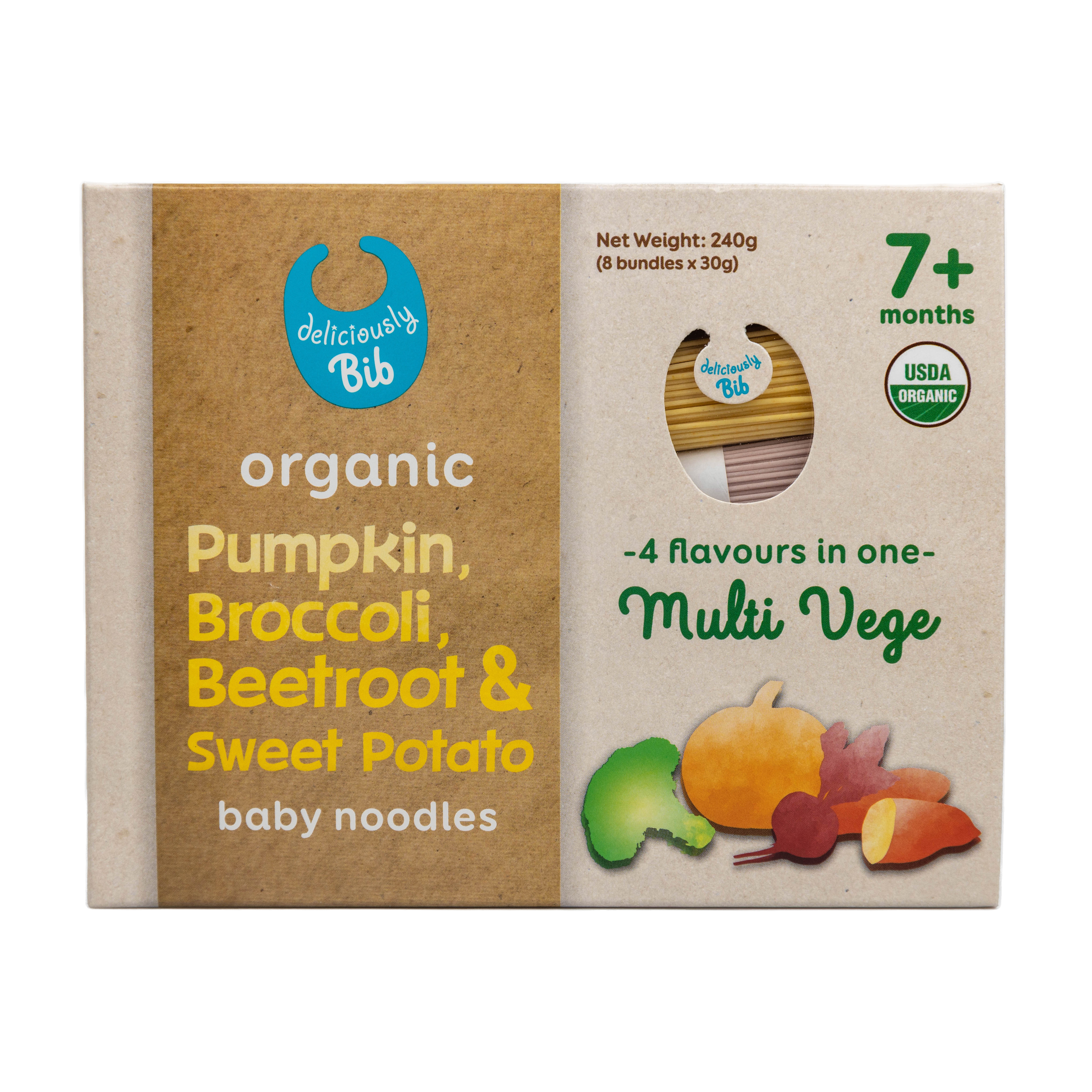 Deliciously Bib Organic Pumpkin, Broccoli, Beetroot & Sweet Potato Baby Noodles (30g x 8)