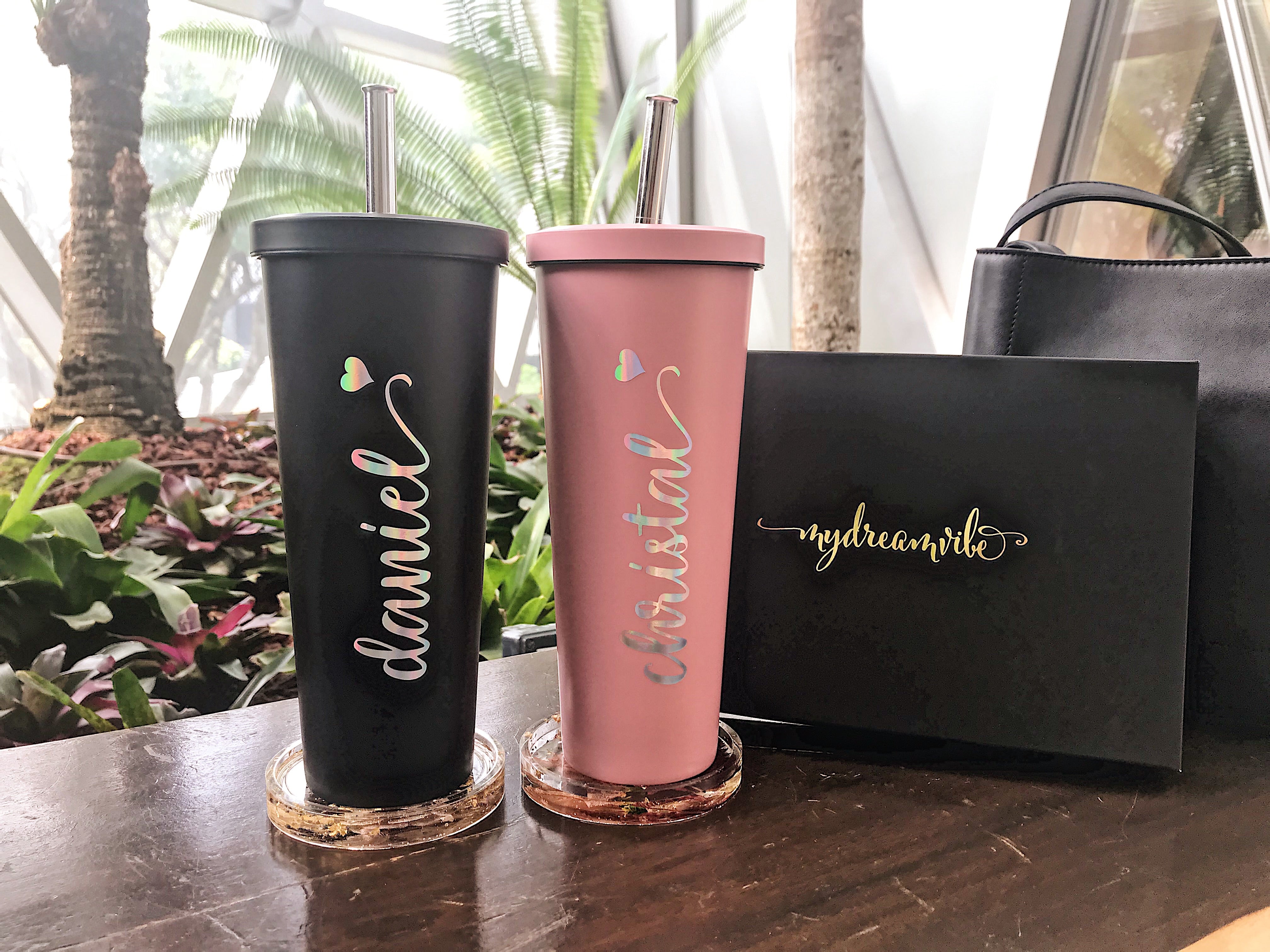 750ml Double Wall Stainless Steel Bubble Tea Tumbler with Straw and Covered Lid - BLACK / PINK / BLUE-MyDreamVibe.Co