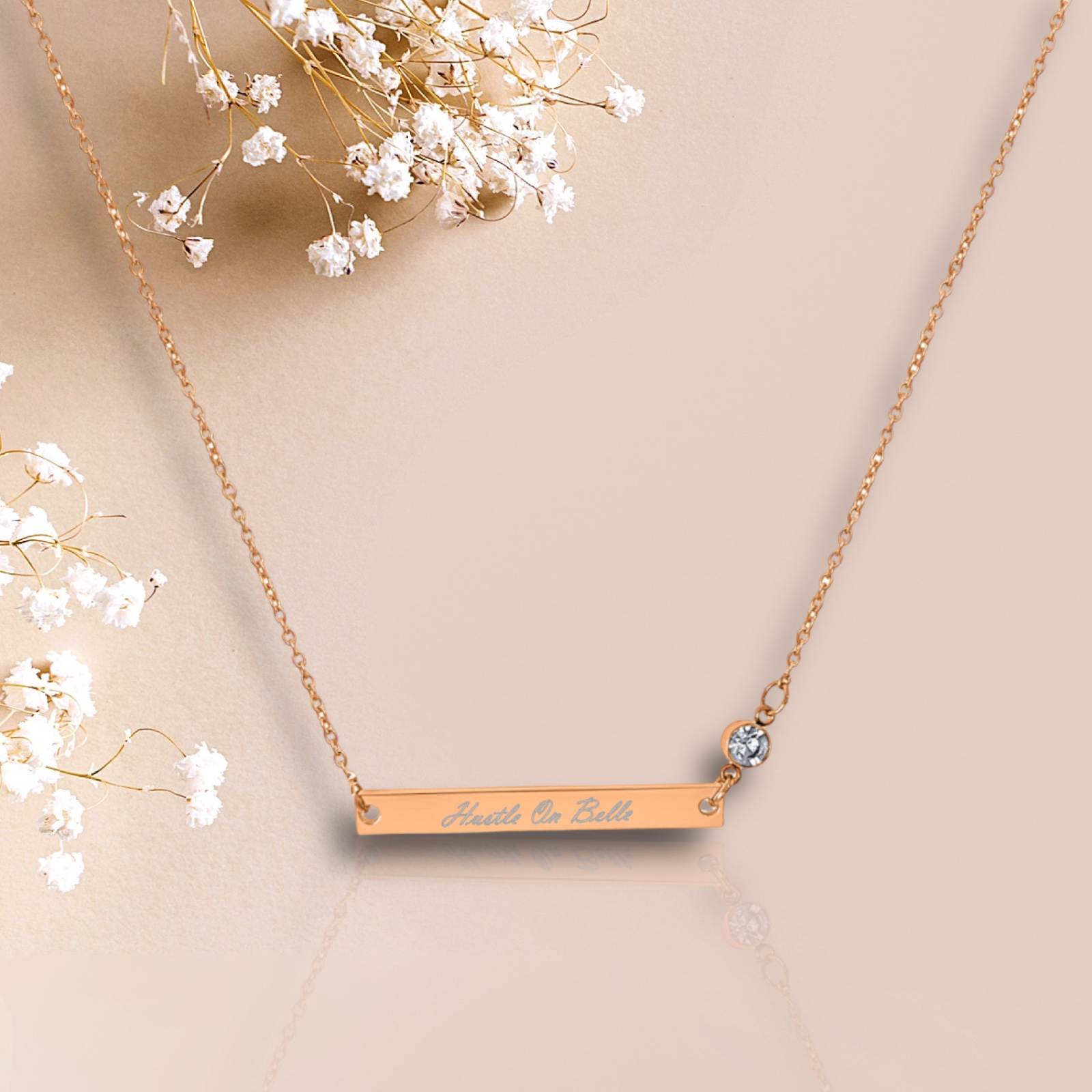 Horizontal Necklace with Crystal - Rose Gold