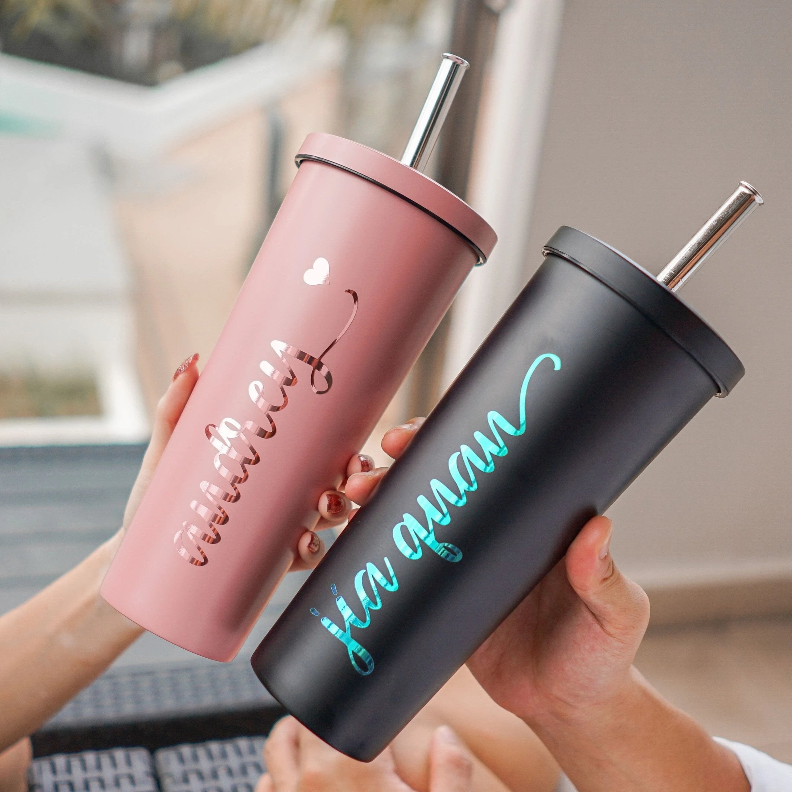 750ml Couple Double Wall Stainless Steel Bubble Tea Tumbler with Straw-MyDreamVibe.Co