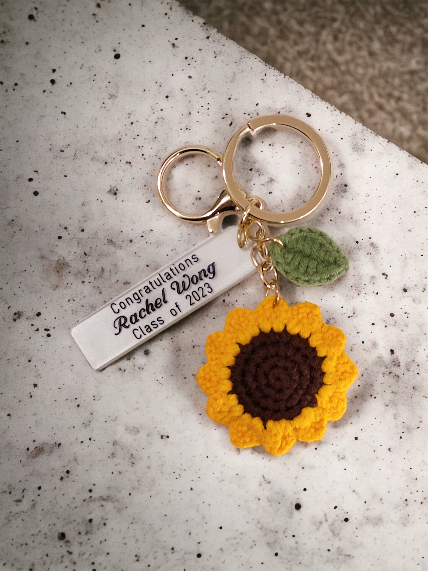 Graduation Crochet Sunflower Keychain